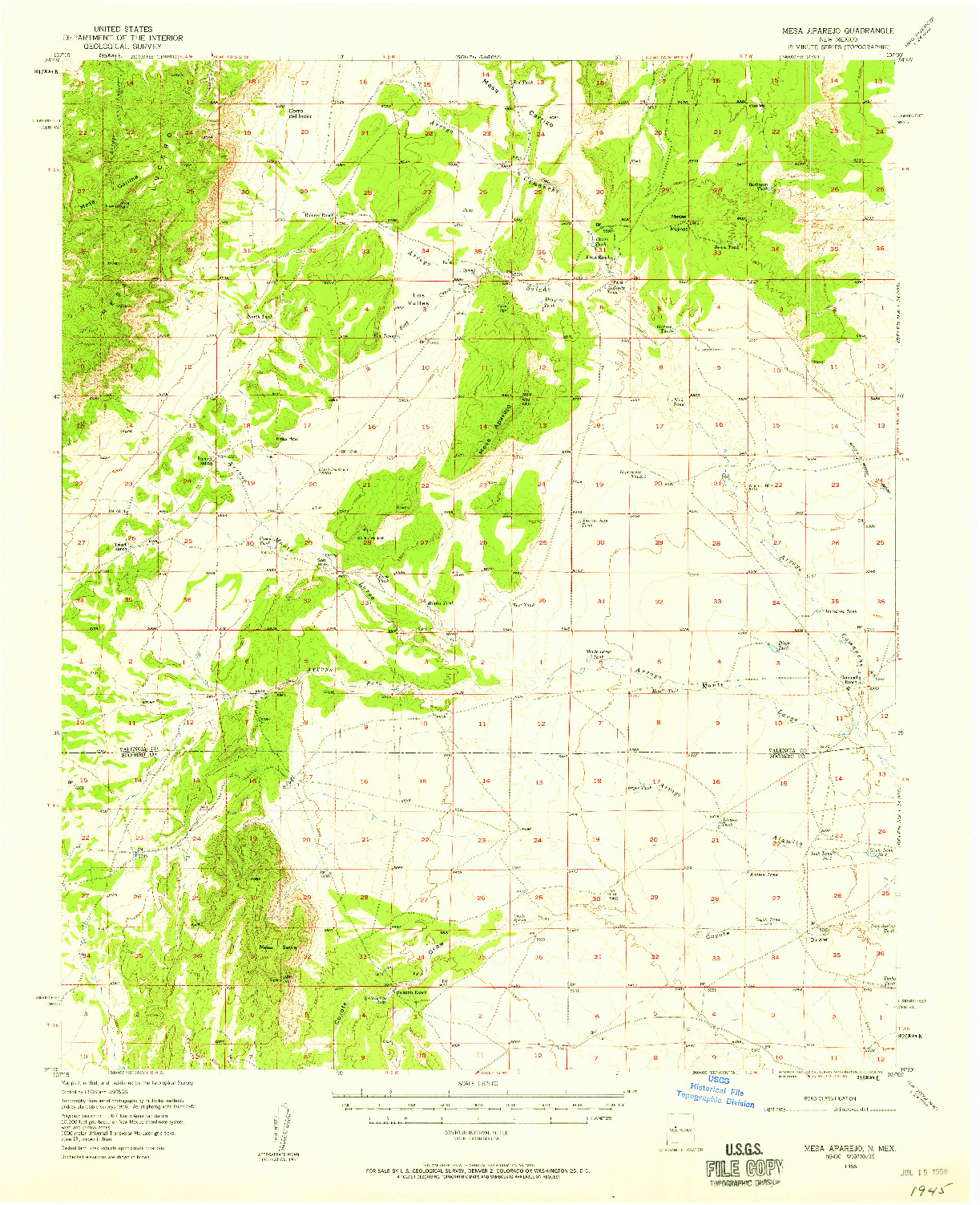 USGS 1:62500-SCALE QUADRANGLE FOR MESA APAREJO, NM 1956