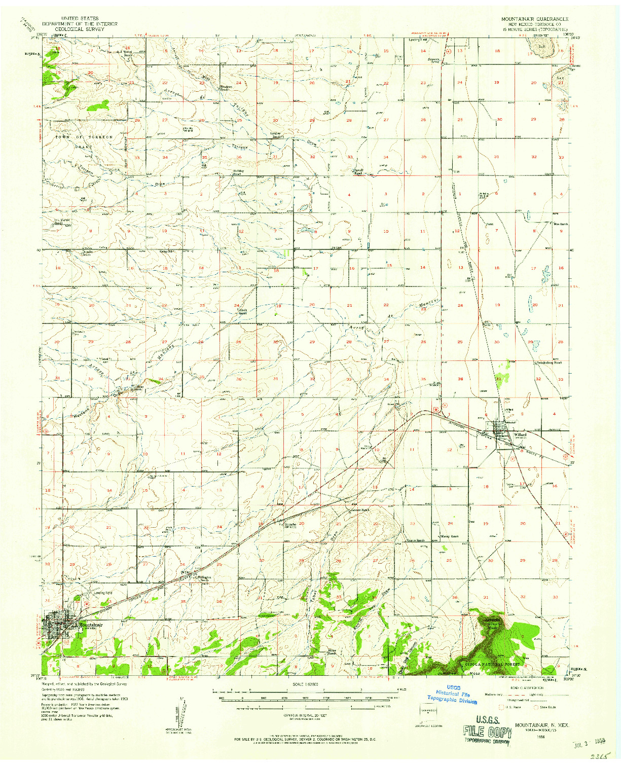 USGS 1:62500-SCALE QUADRANGLE FOR MOUNTAINAIR, NM 1956