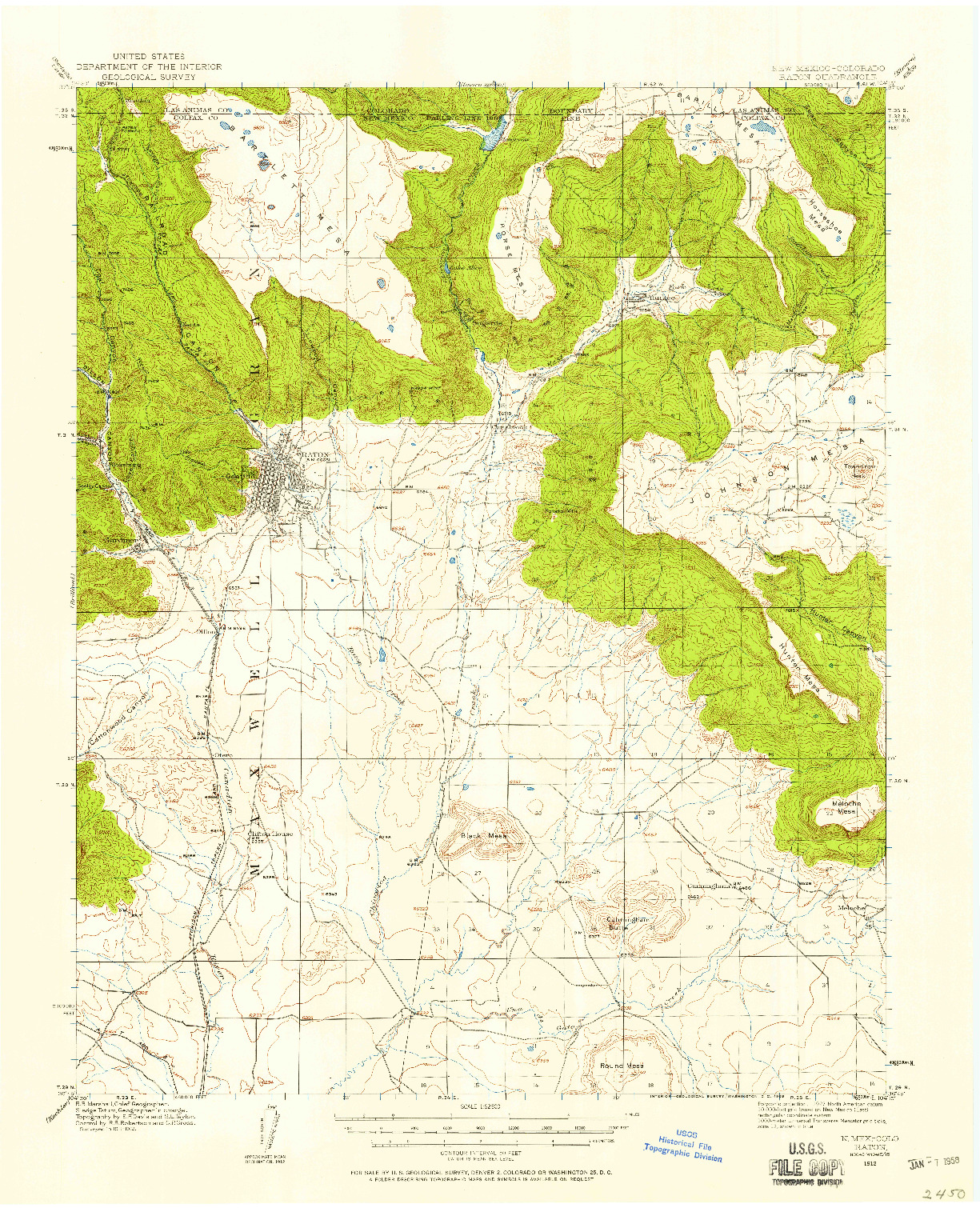 USGS 1:62500-SCALE QUADRANGLE FOR RATON, NM 1912