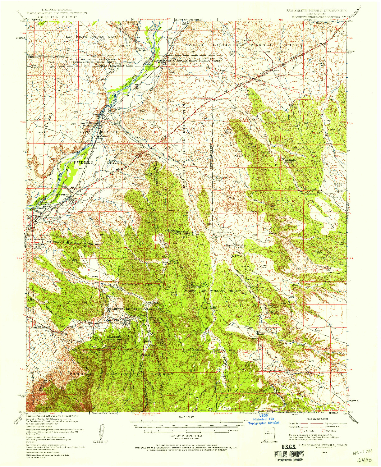 USGS 1:62500-SCALE QUADRANGLE FOR SAN FELIPE PUEBLO, NM 1954