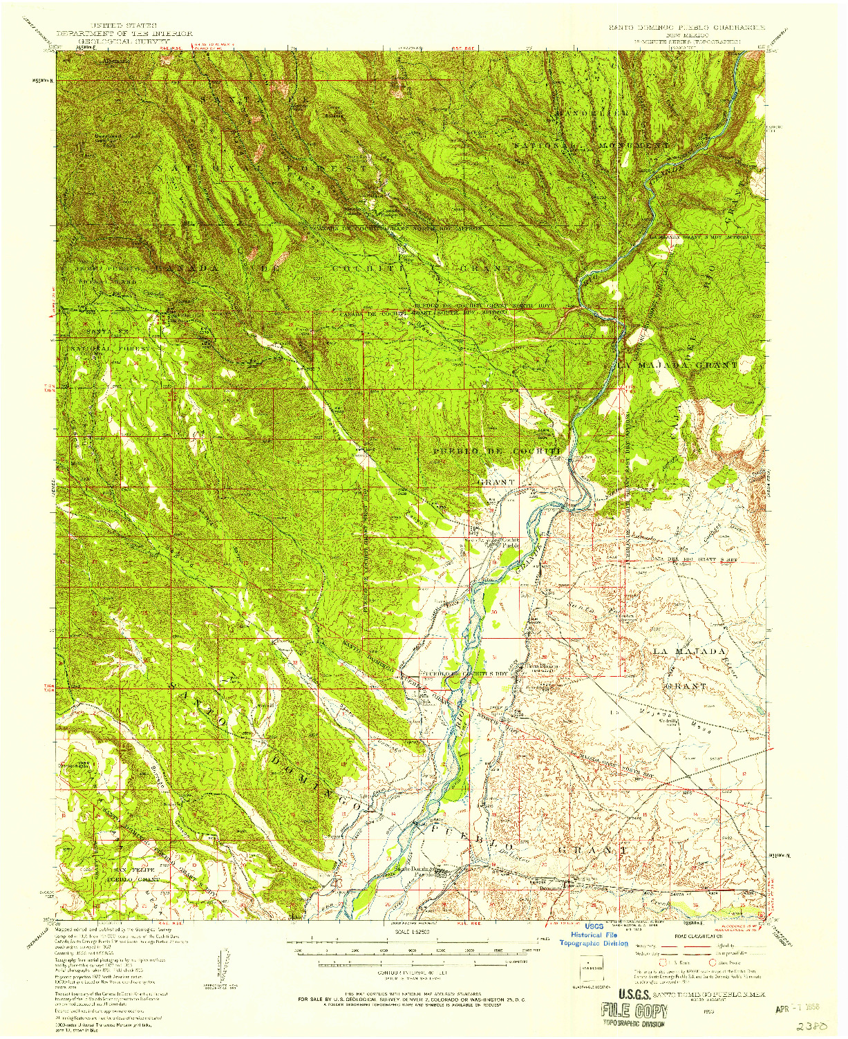 USGS 1:62500-SCALE QUADRANGLE FOR SANTO DOMINGO PUEBLO, NM 1953