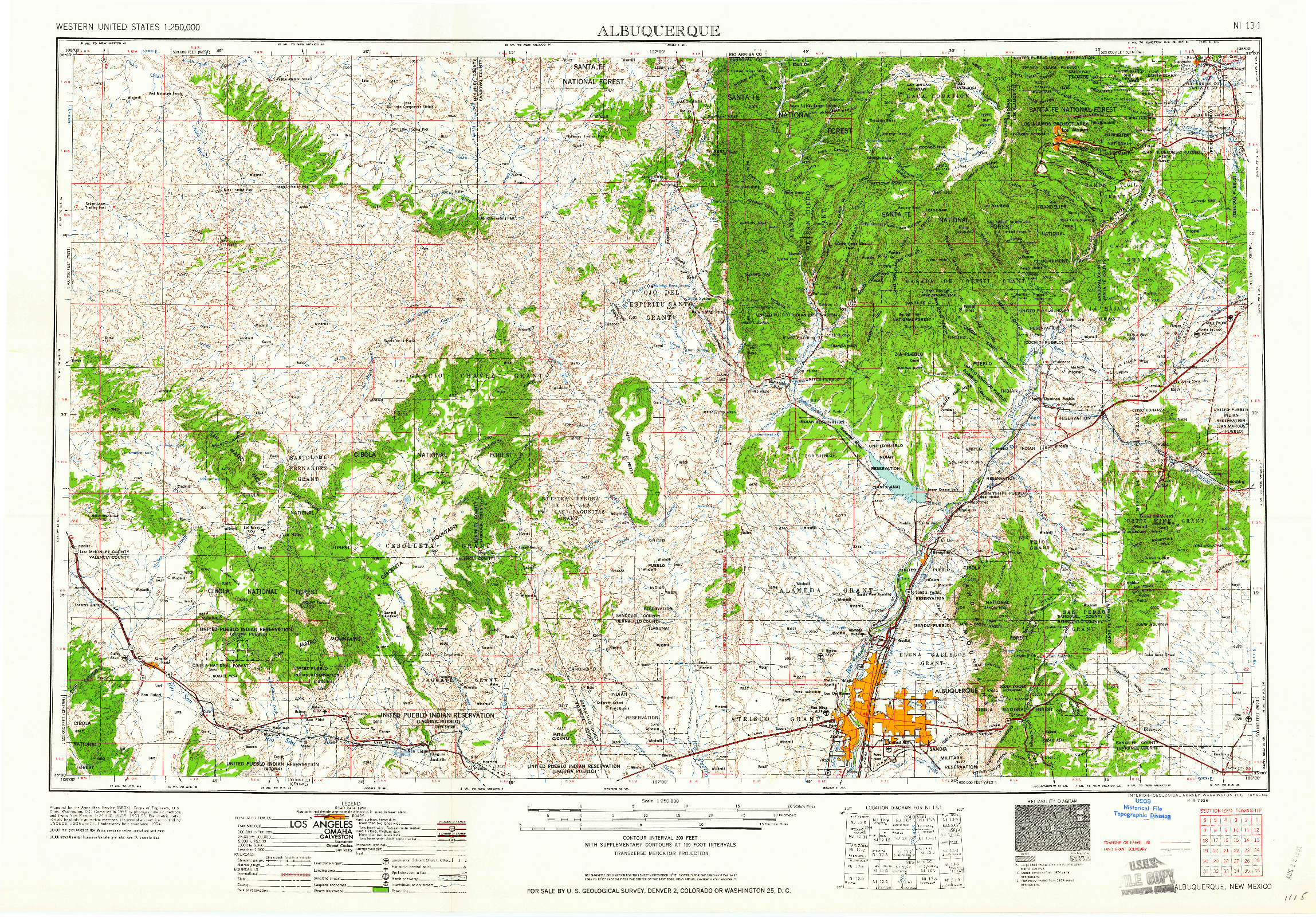 USGS 1:250000-SCALE QUADRANGLE FOR ALBUQUERQUE, NM 1958