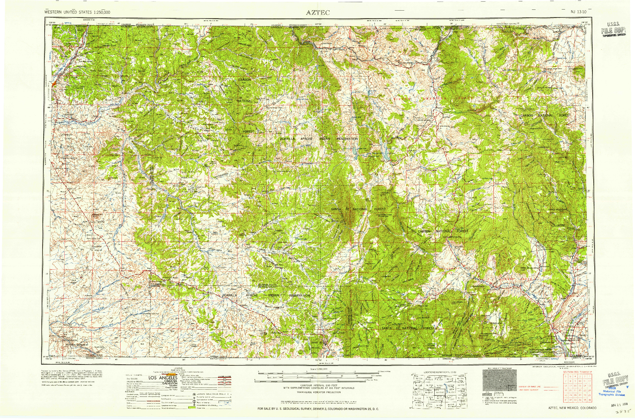 USGS 1:250000-SCALE QUADRANGLE FOR AZTEC, NM 1958