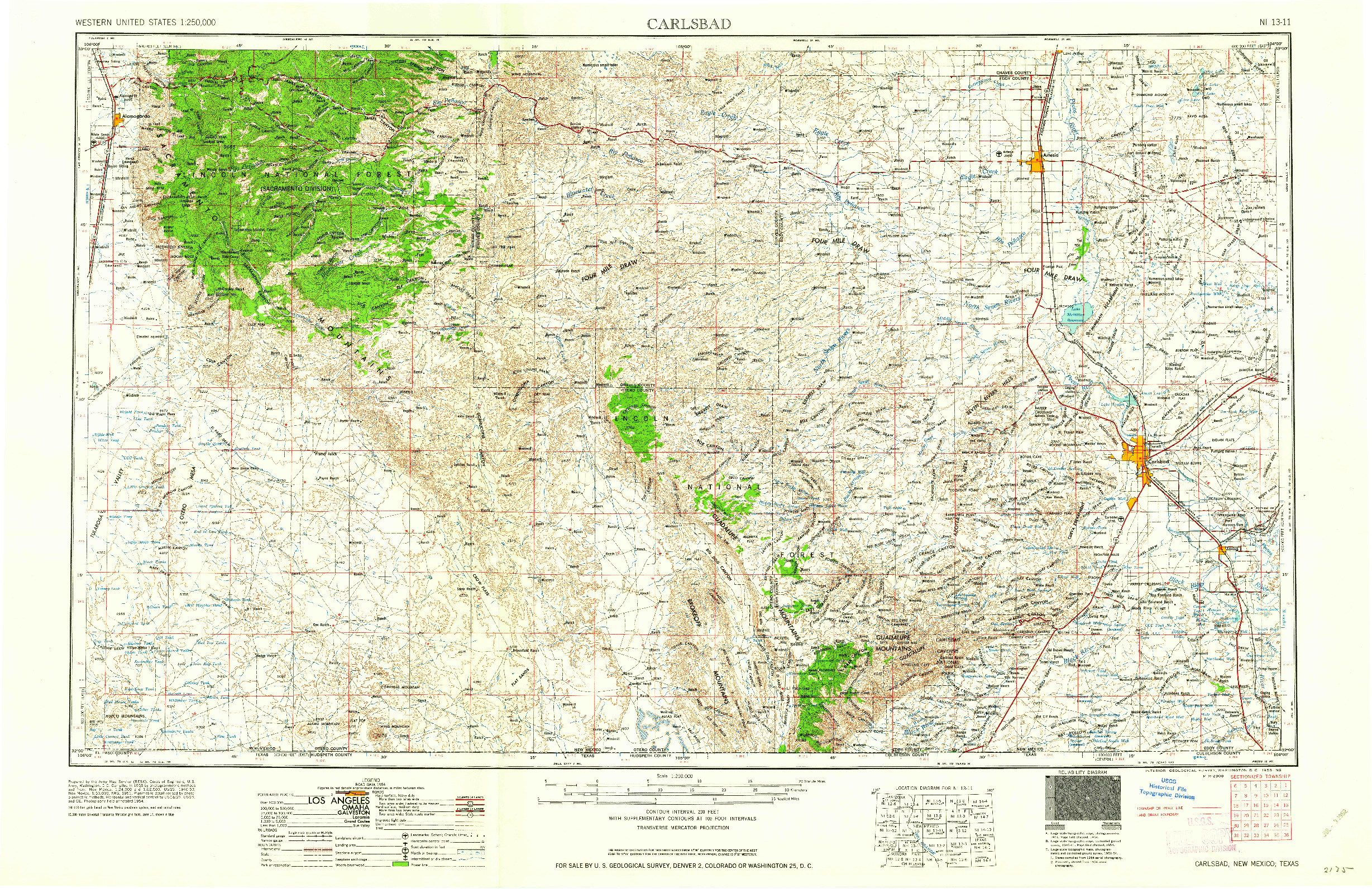 USGS 1:250000-SCALE QUADRANGLE FOR CARLSBAD, NM 1958