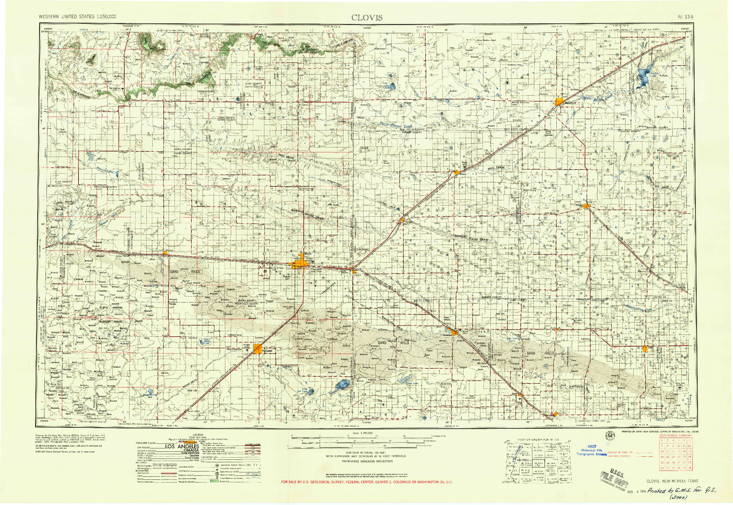 USGS 1:250000-SCALE QUADRANGLE FOR CLOVIS, NM 1958