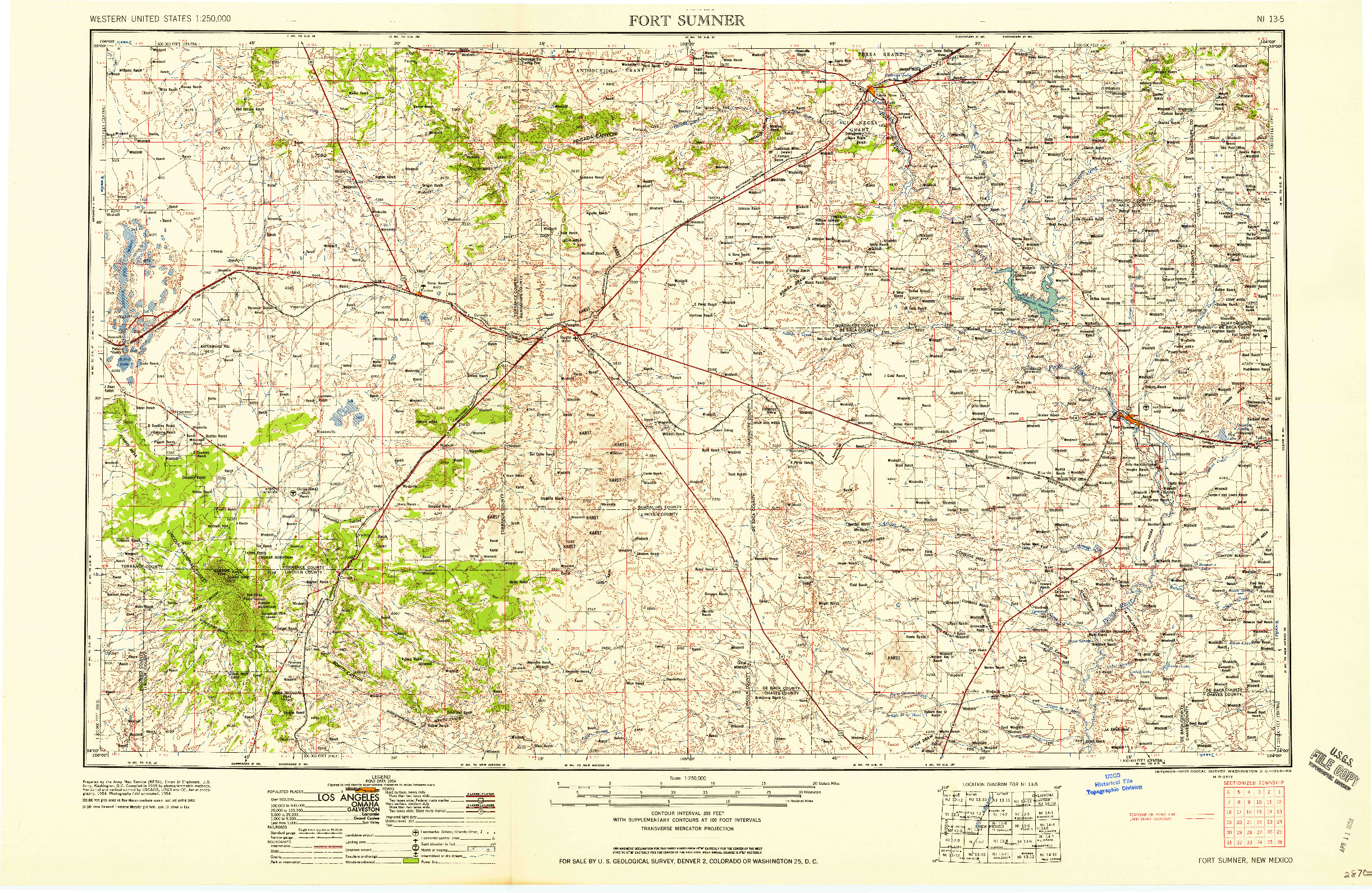 USGS 1:250000-SCALE QUADRANGLE FOR FORT SUMNER, NM 1958