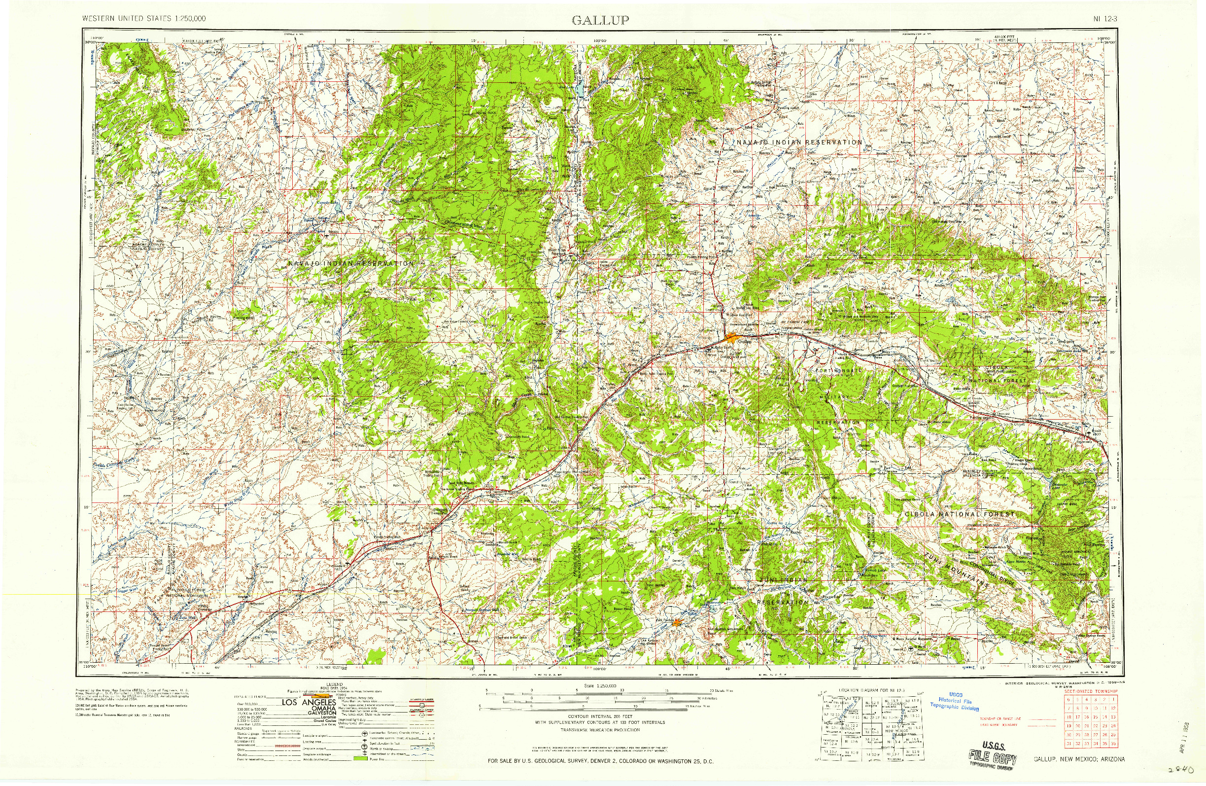 USGS 1:250000-SCALE QUADRANGLE FOR GALLUP, NM 1958