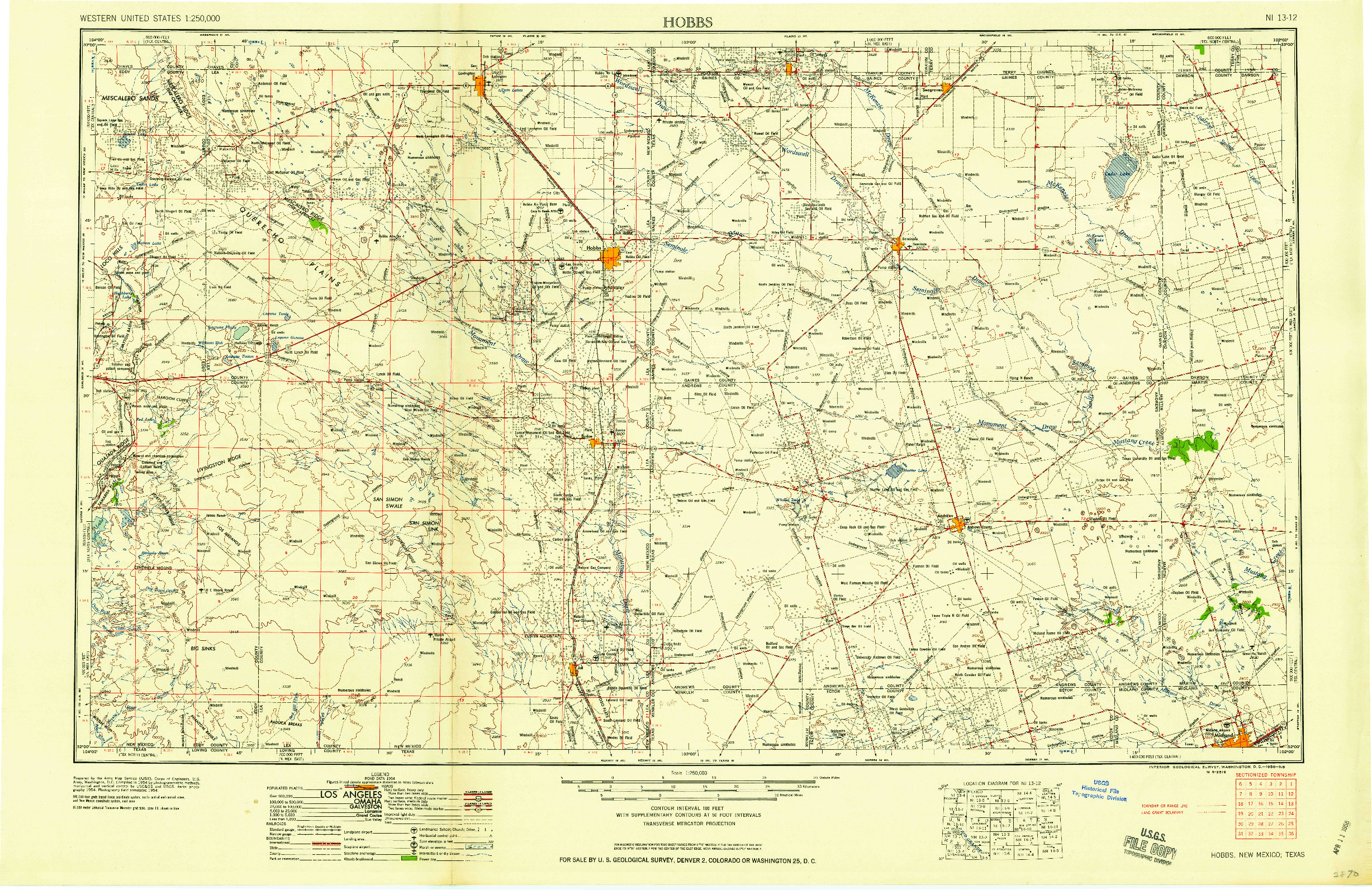 USGS 1:250000-SCALE QUADRANGLE FOR HOBBS, NM 1958