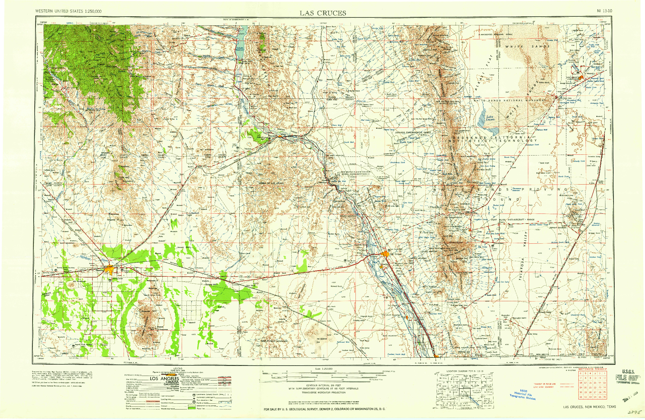 USGS 1:250000-SCALE QUADRANGLE FOR LAS CRUCES, NM 1958