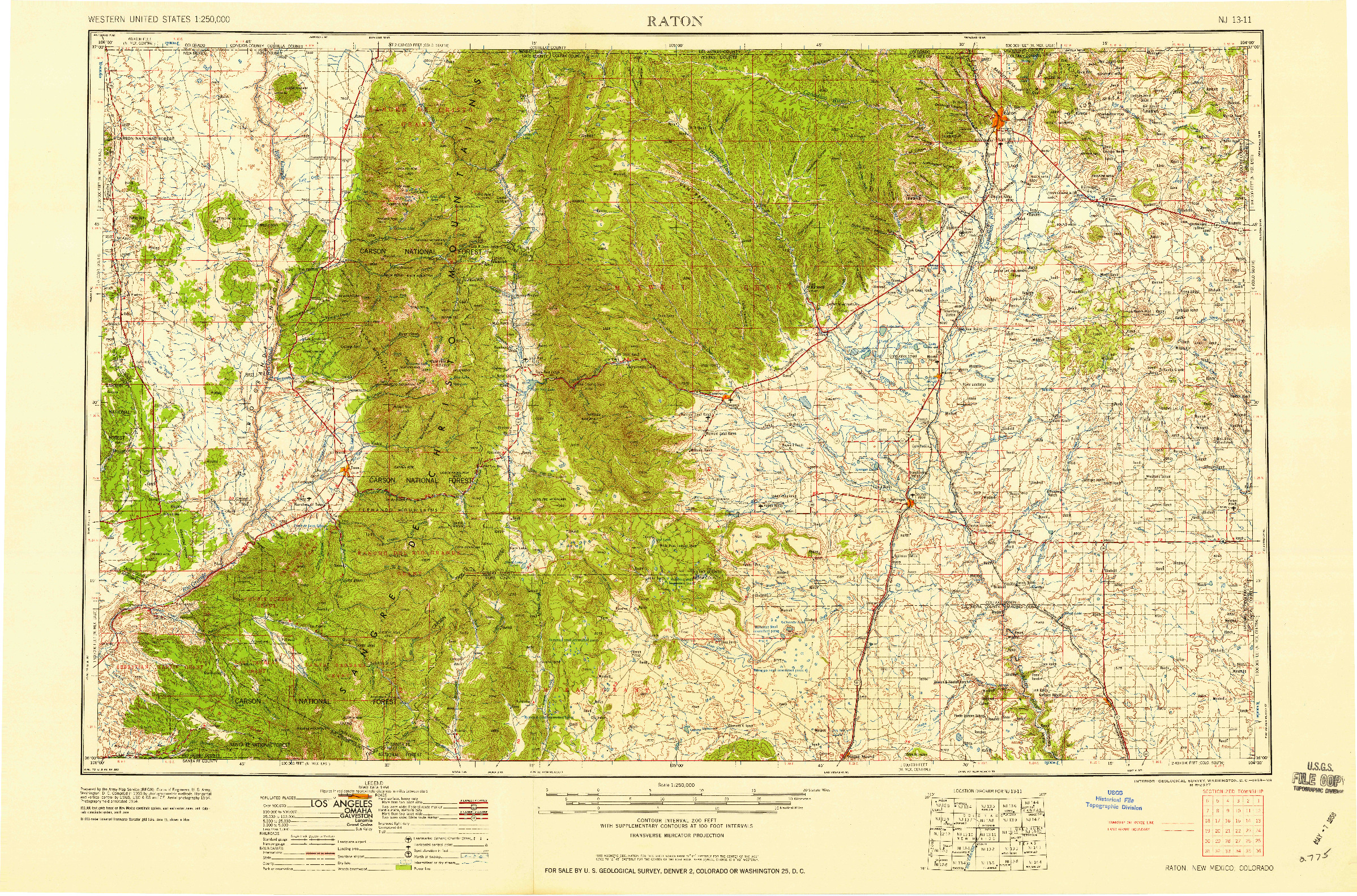 USGS 1:250000-SCALE QUADRANGLE FOR RATON, NM 1958