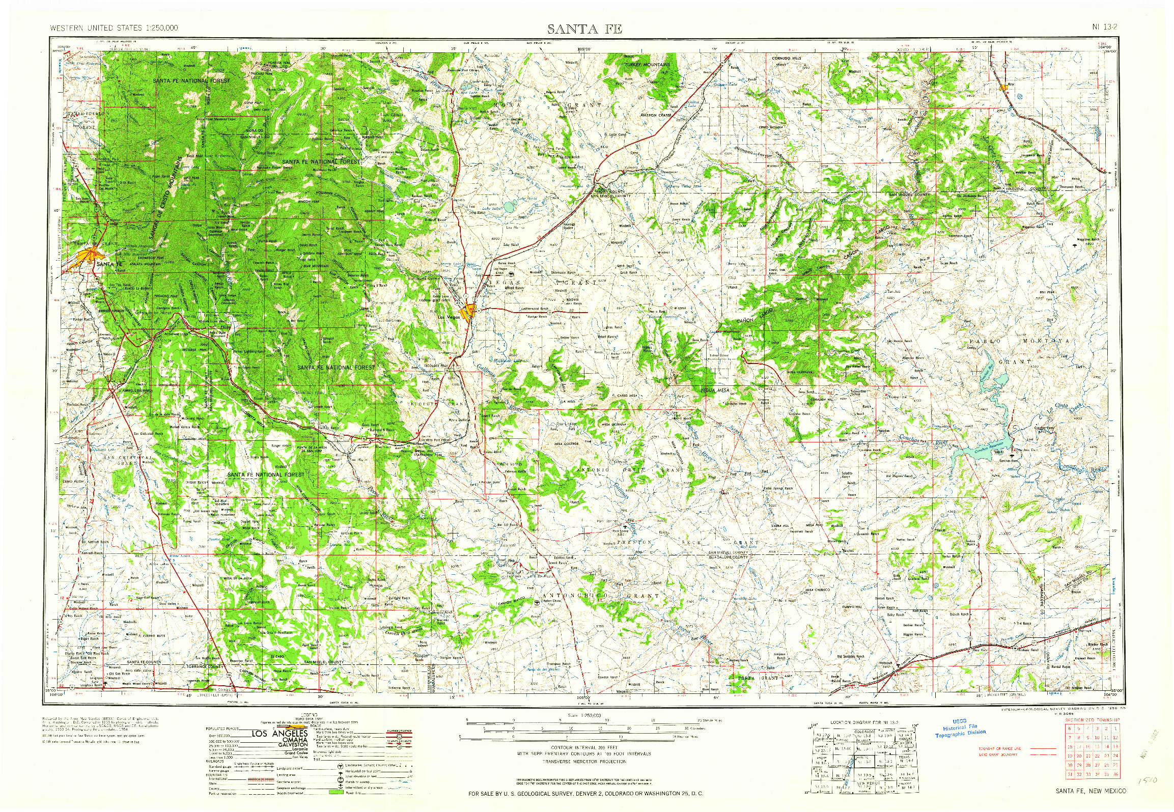 USGS 1:250000-SCALE QUADRANGLE FOR SANTA FE, NM 1958