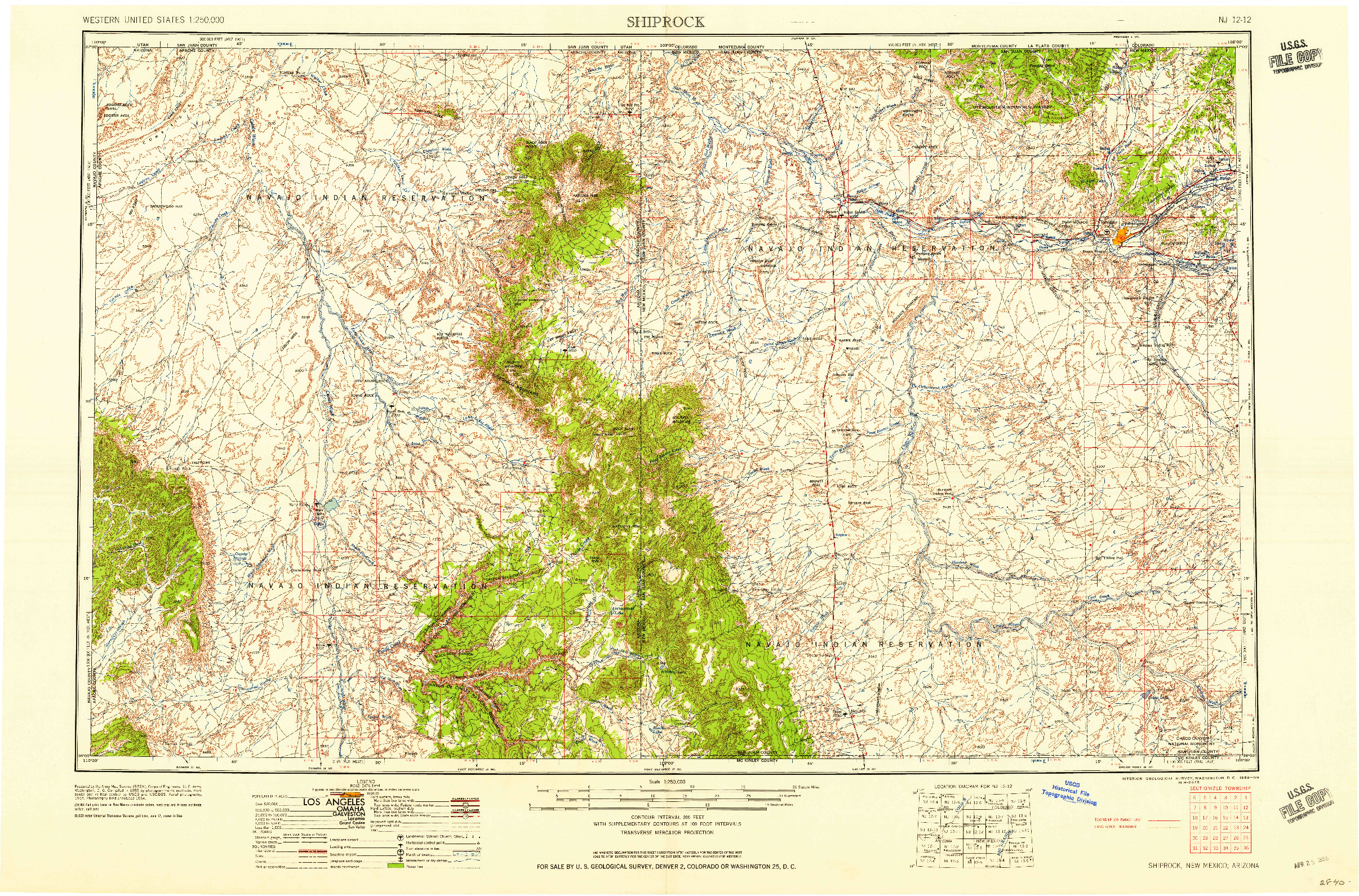 USGS 1:250000-SCALE QUADRANGLE FOR SHIPROCK, NM 1958