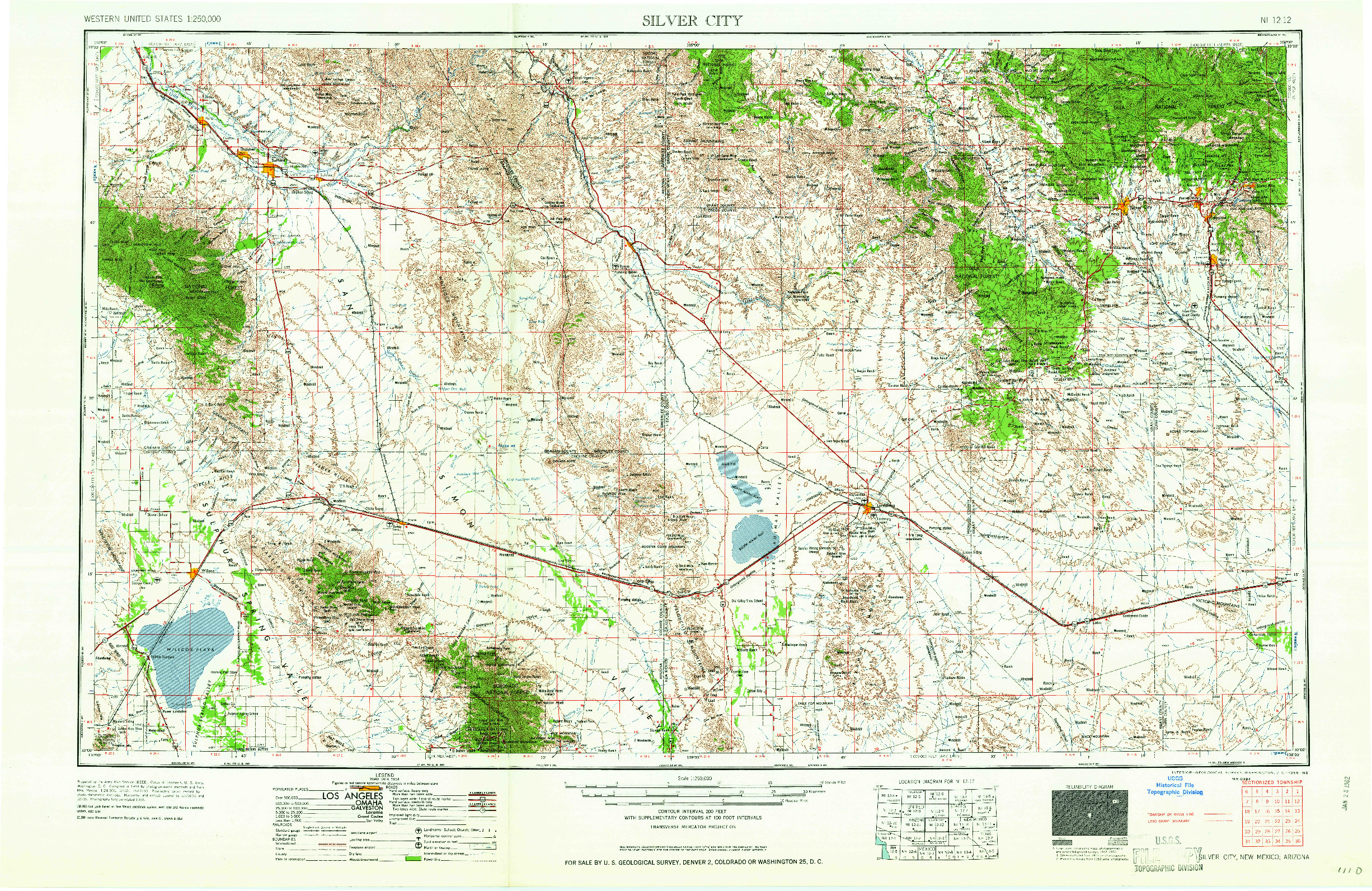 USGS 1:250000-SCALE QUADRANGLE FOR SILVER CITY, NM 1958