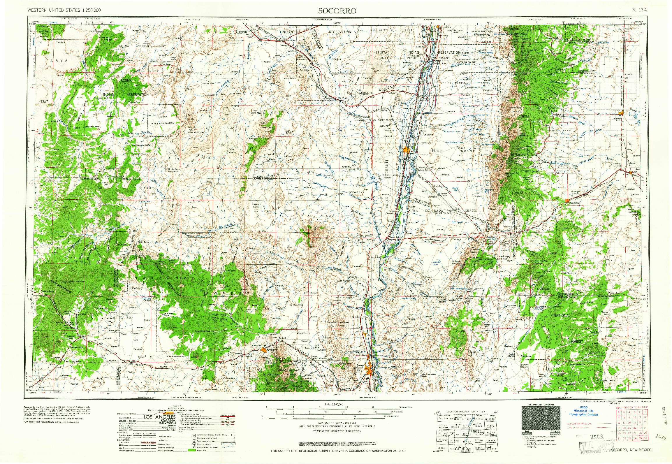 USGS 1:250000-SCALE QUADRANGLE FOR SOCORRO, NM 1958