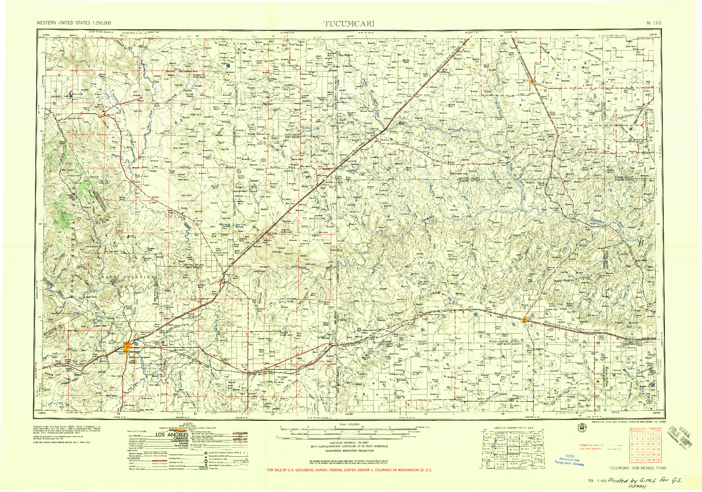 USGS 1:250000-SCALE QUADRANGLE FOR TUCUMCARI, NM 1958