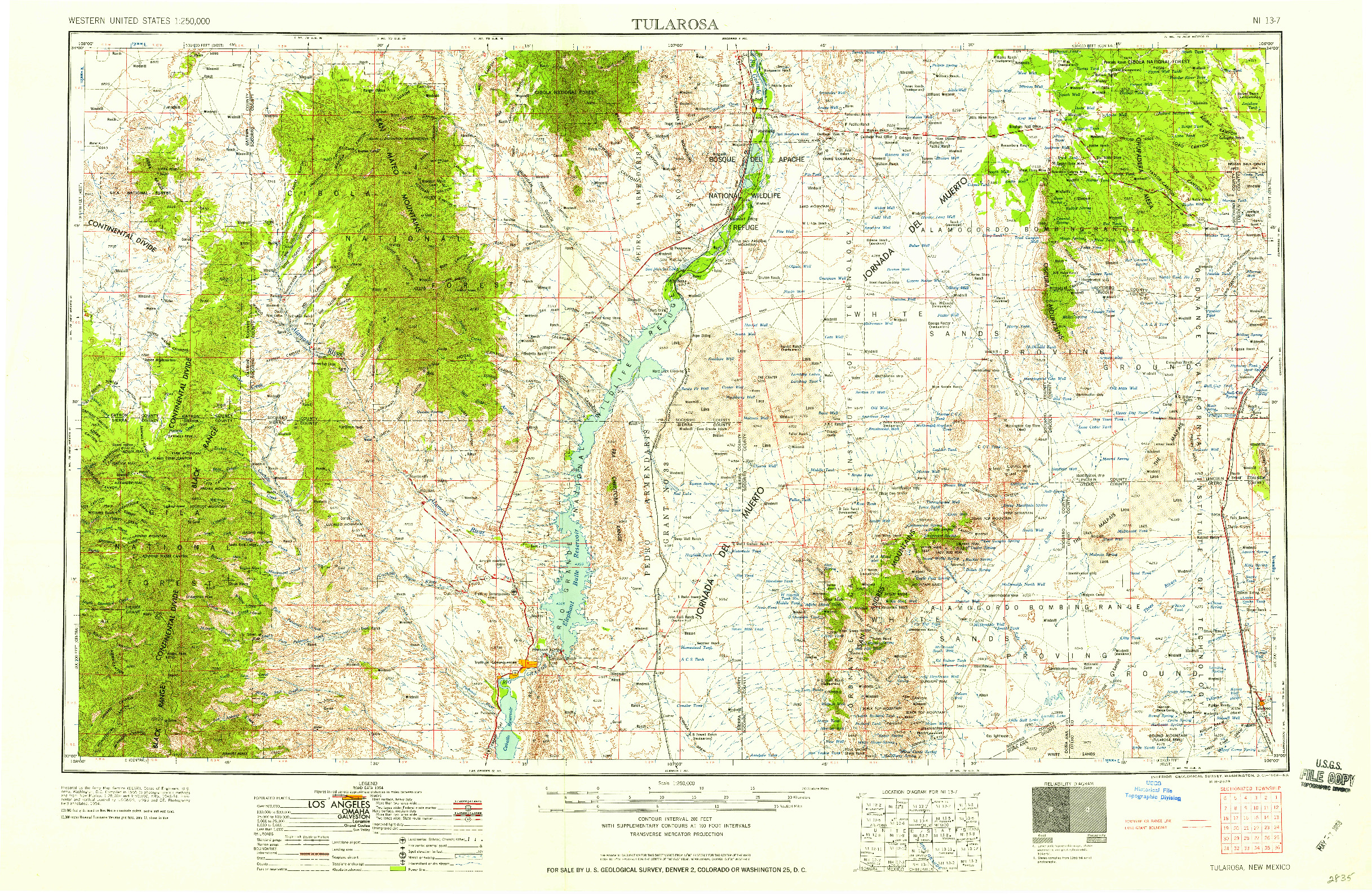 USGS 1:250000-SCALE QUADRANGLE FOR TULAROSA, NM 1958