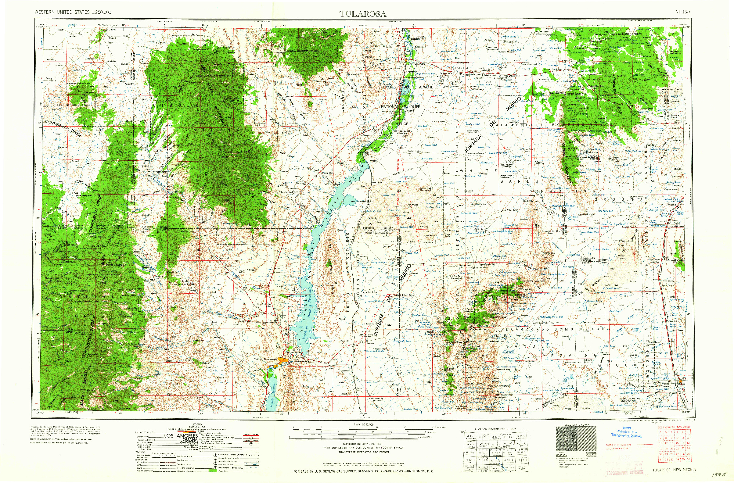 USGS 1:250000-SCALE QUADRANGLE FOR TULAROSA, NM 1958