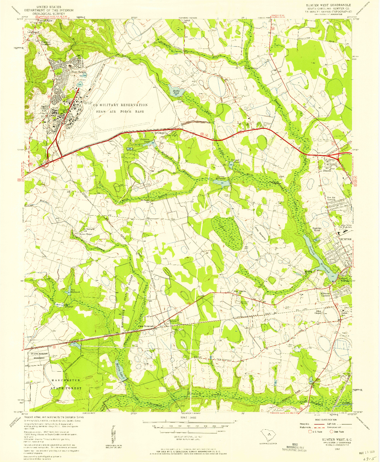 USGS 1:24000-SCALE QUADRANGLE FOR SUMTER WEST, SC 1957