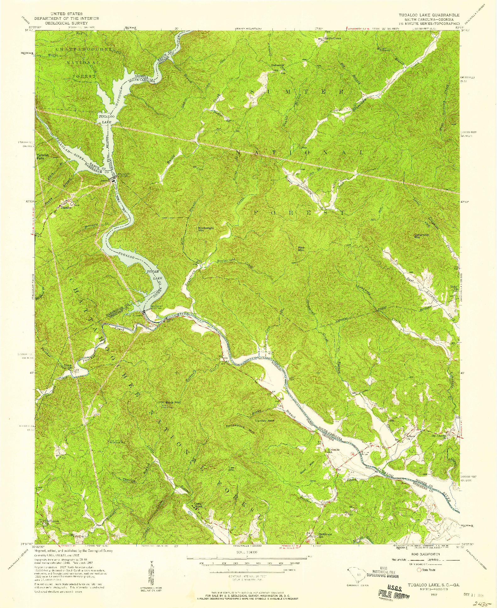 USGS 1:24000-SCALE QUADRANGLE FOR TUGALOO LAKE, SC 1957