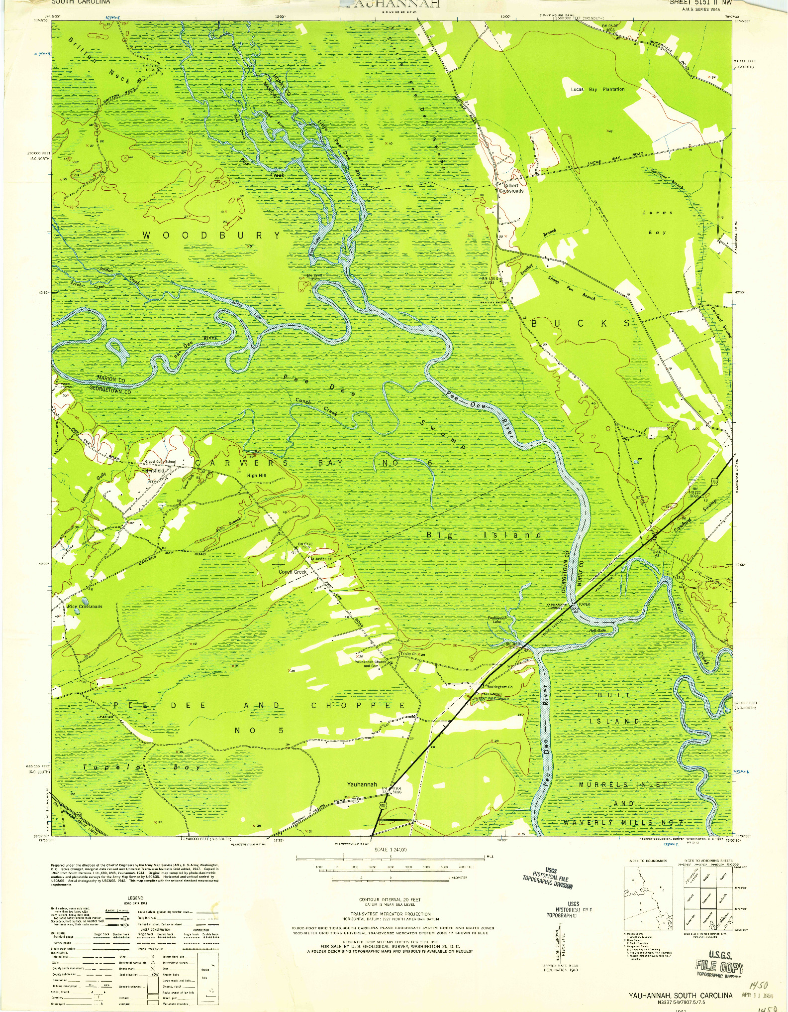 USGS 1:24000-SCALE QUADRANGLE FOR YAUHANNAH, SC 1943