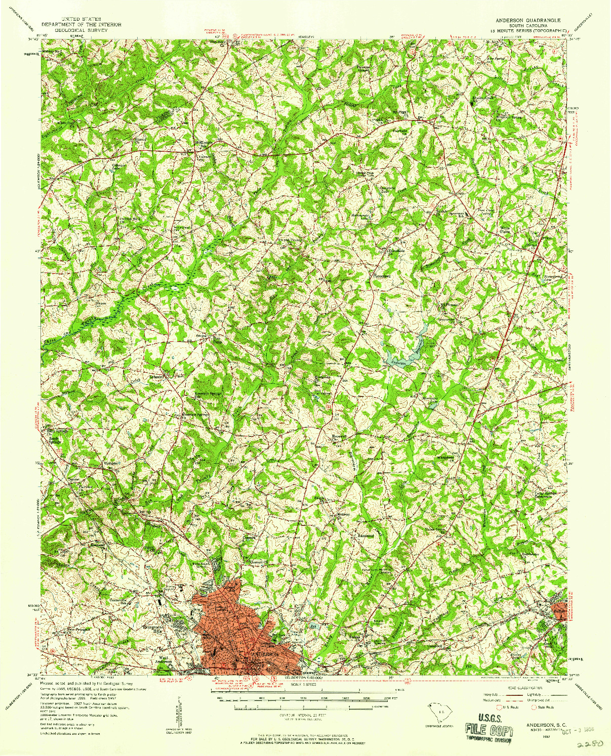 USGS 1:62500-SCALE QUADRANGLE FOR ANDERSON, SC 1957