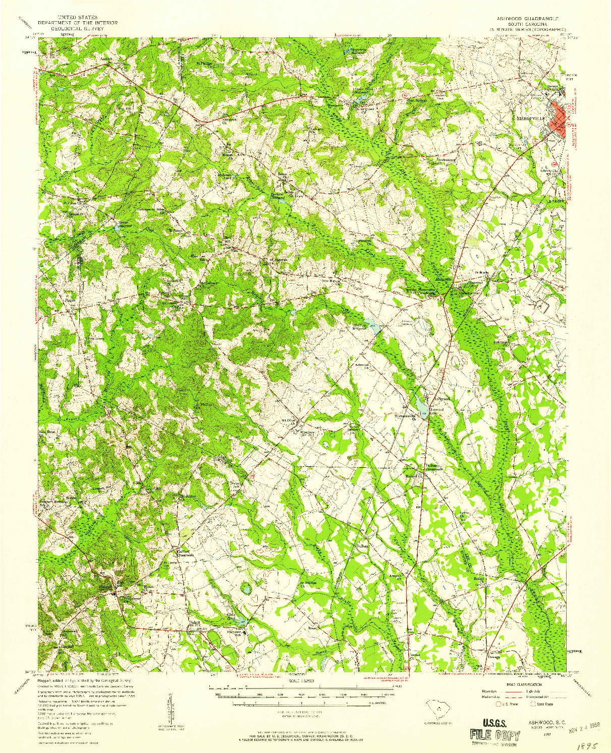 USGS 1:62500-SCALE QUADRANGLE FOR ASHWOOD, SC 1957