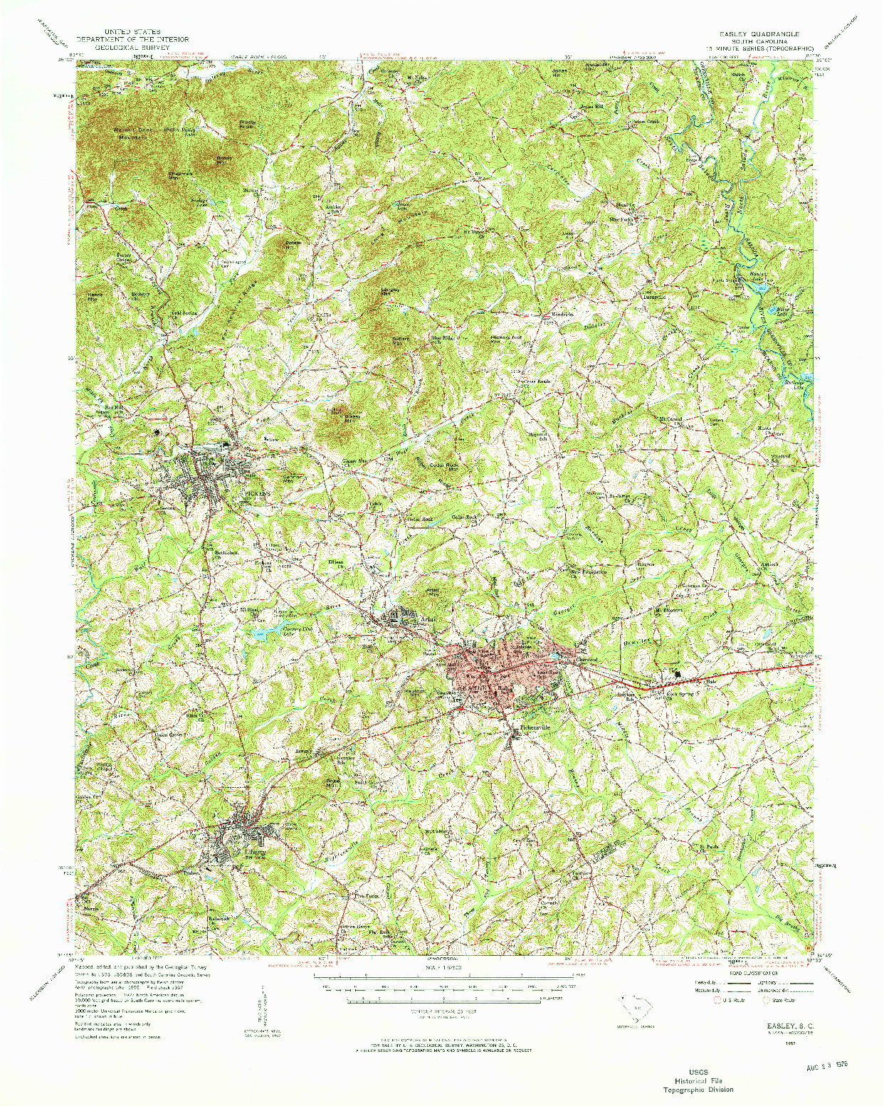 USGS 1:62500-SCALE QUADRANGLE FOR EASLEY, SC 1957