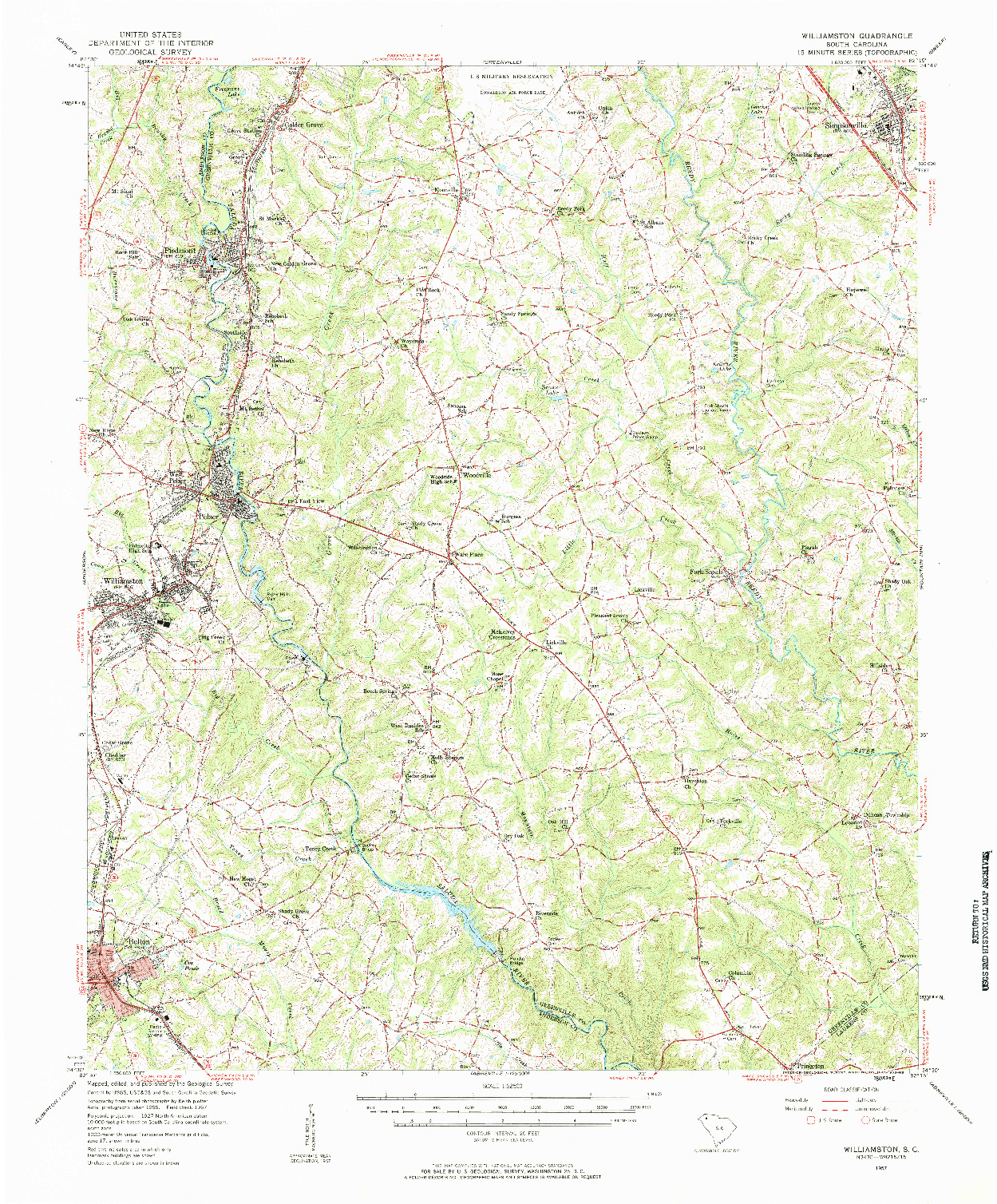 USGS 1:62500-SCALE QUADRANGLE FOR WILLIAMSTON, SC 1957