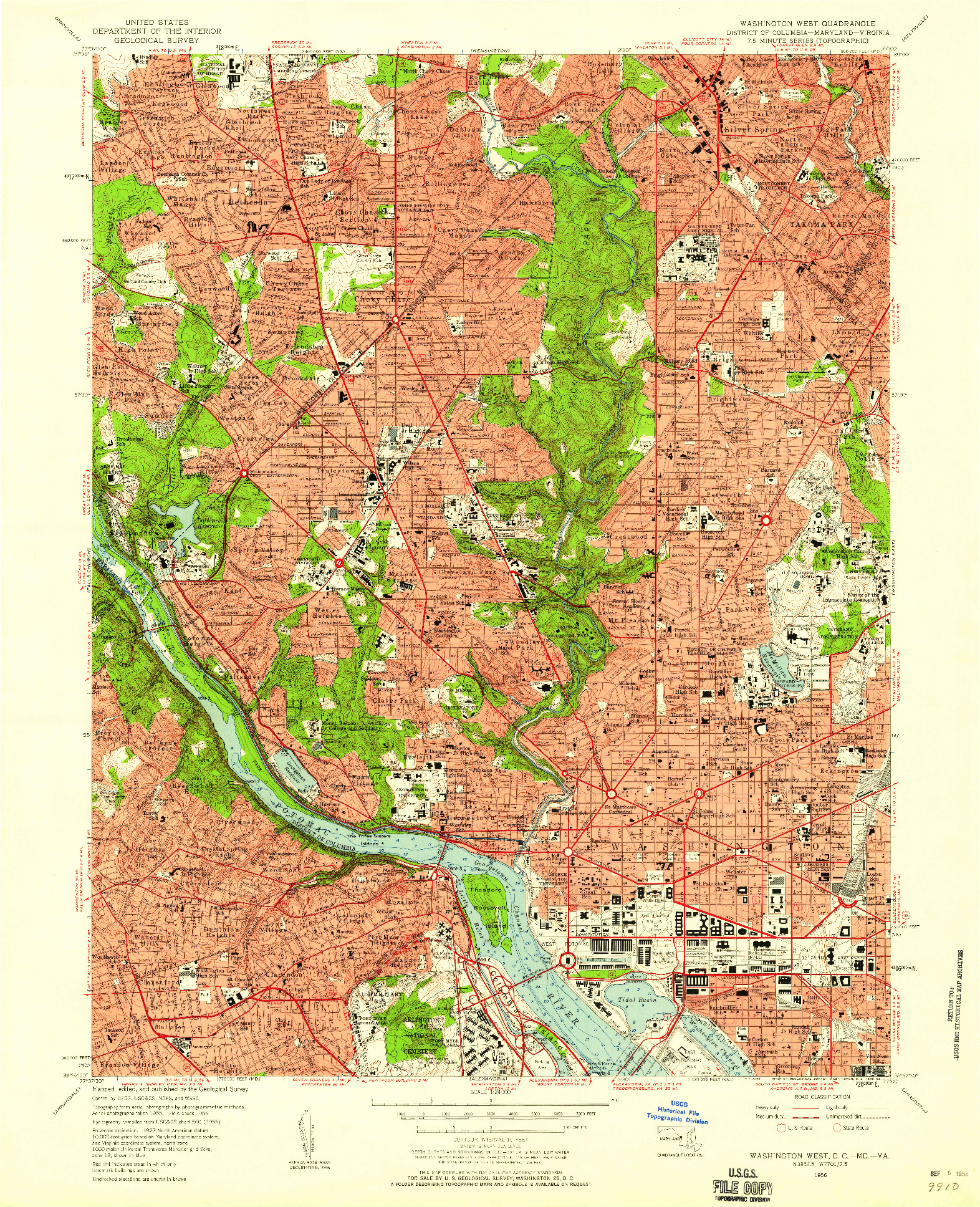 USGS 1:24000-SCALE QUADRANGLE FOR WASHINGTON WEST, DC 1956