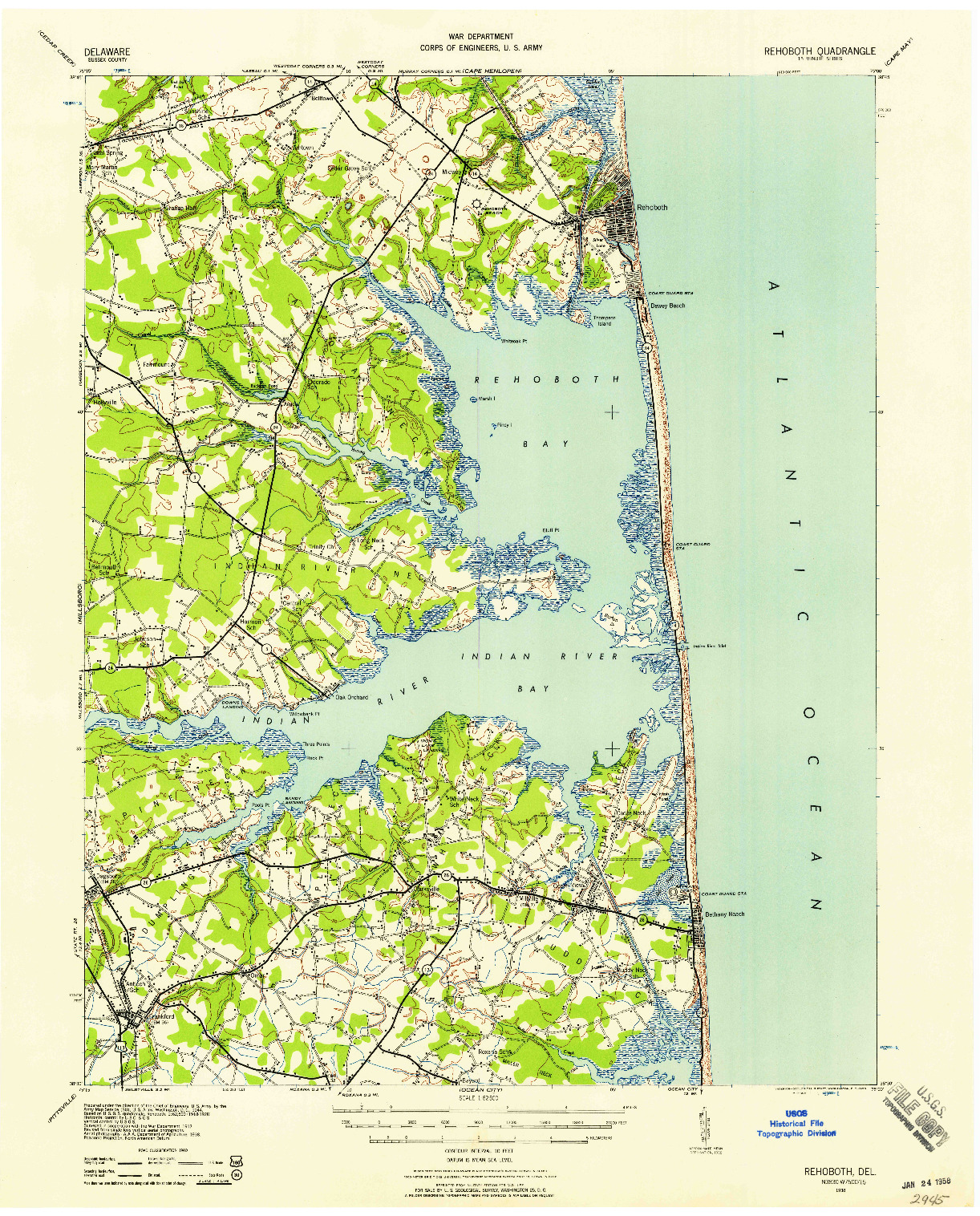 USGS 1:62500-SCALE QUADRANGLE FOR REHOBOTH, DE 1938
