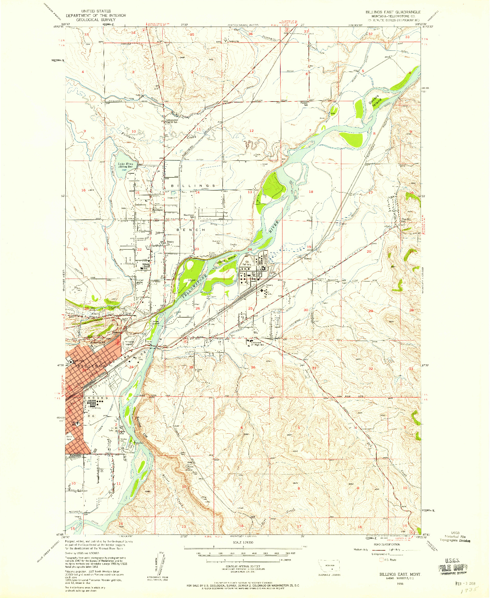USGS 1:24000-SCALE QUADRANGLE FOR BILLINGS EAST, MT 1956
