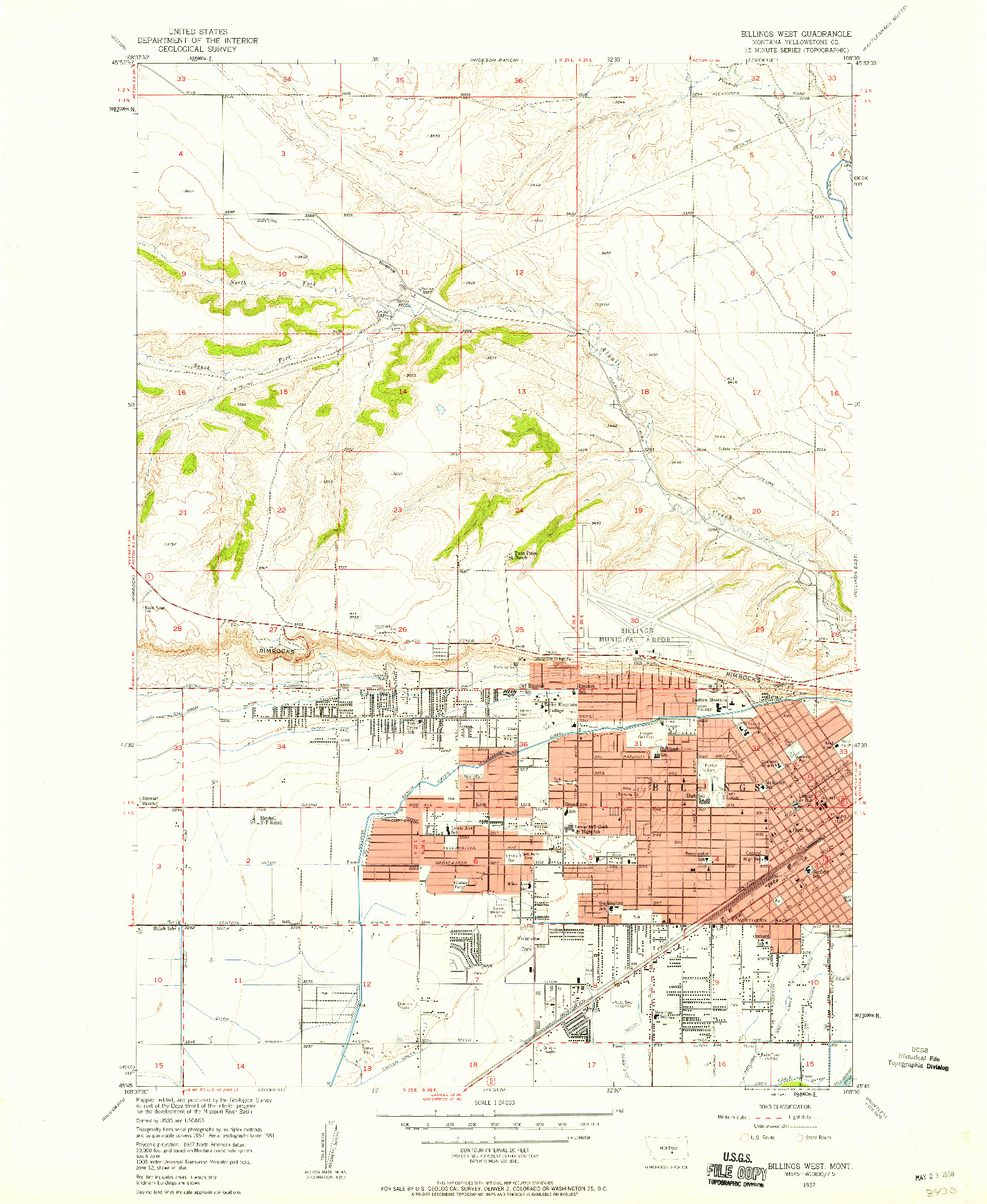 USGS 1:24000-SCALE QUADRANGLE FOR BILLINGS WEST, MT 1957