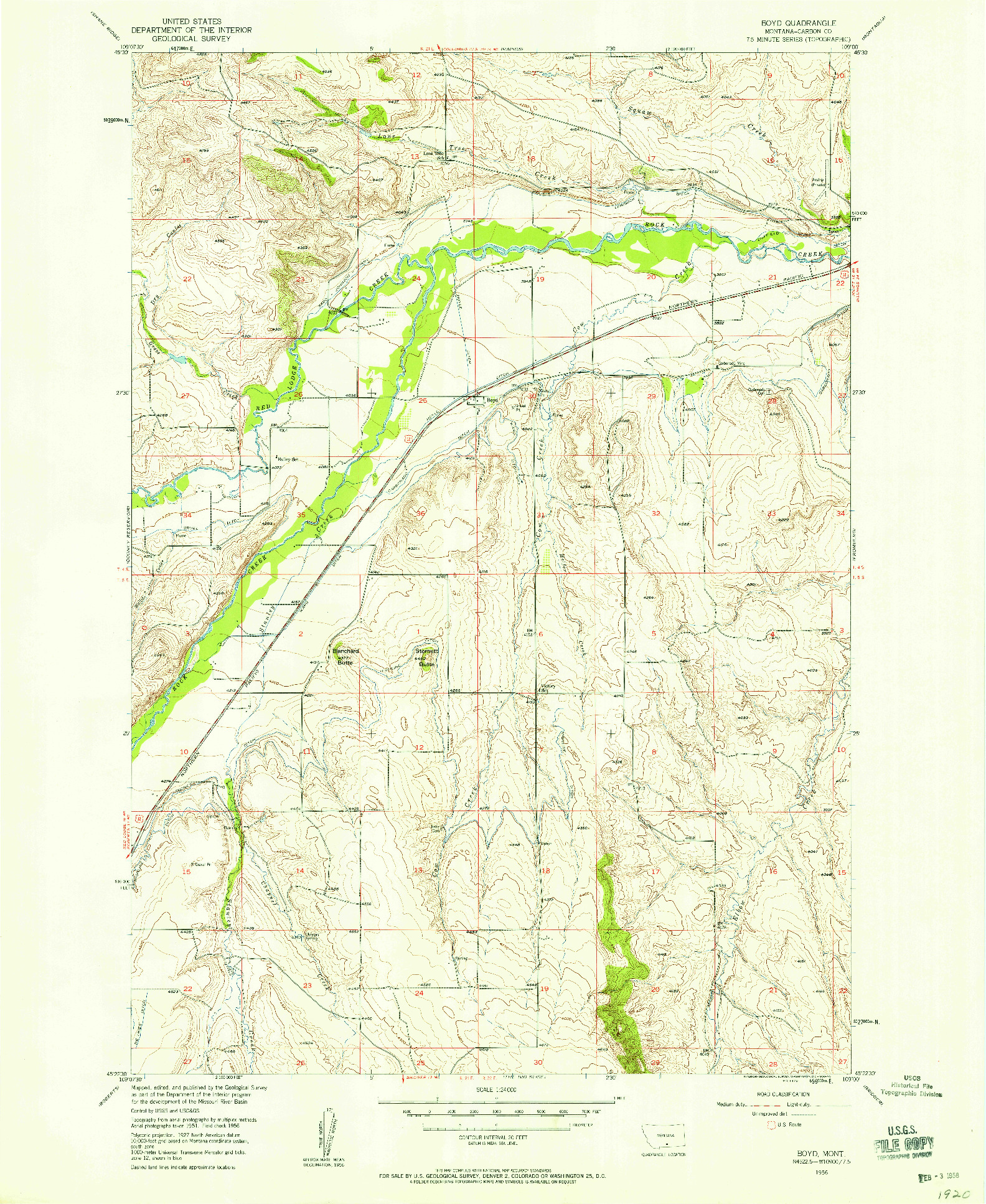 USGS 1:24000-SCALE QUADRANGLE FOR BOYD, MT 1956