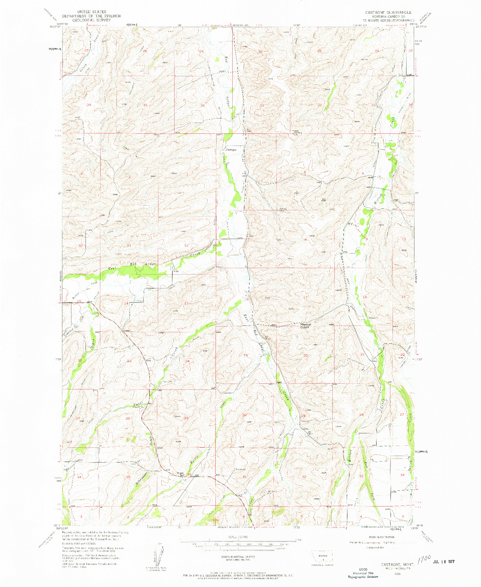 USGS 1:24000-SCALE QUADRANGLE FOR CASTAGNE, MT 1956