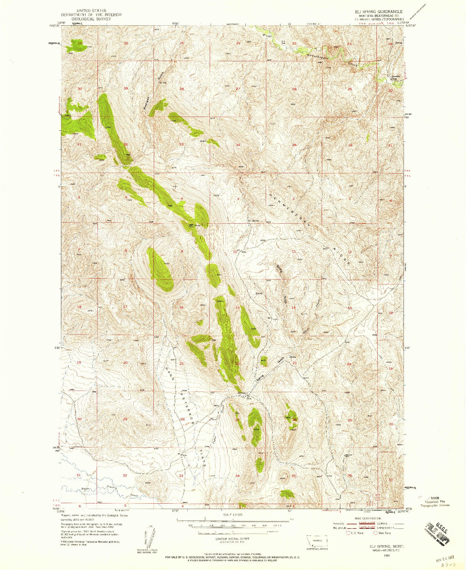 USGS 1:24000-SCALE QUADRANGLE FOR ELI SPRING, MT 1952