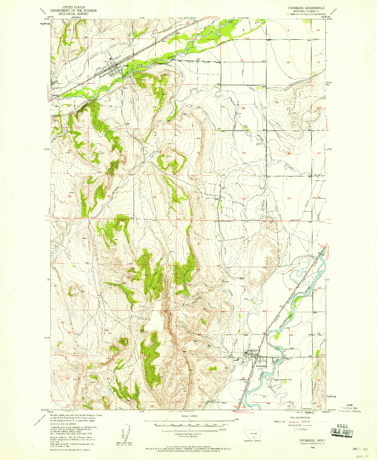 USGS 1:24000-SCALE QUADRANGLE FOR FROMBERG, MT 1956
