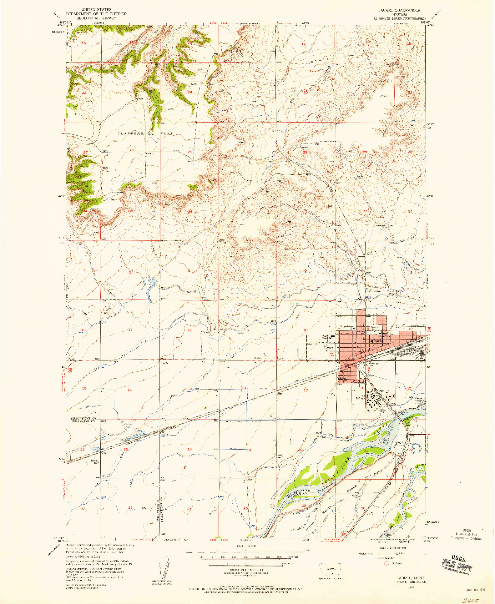 USGS 1:24000-SCALE QUADRANGLE FOR LAUREL, MT 1956