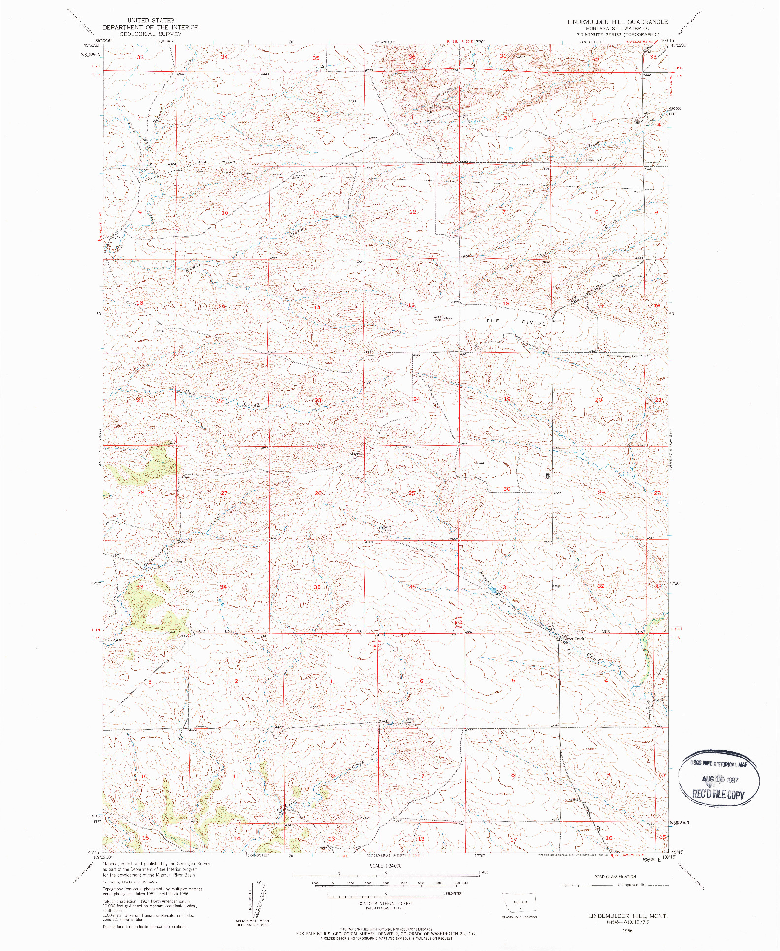 USGS 1:24000-SCALE QUADRANGLE FOR LINDEMULDER HILL, MT 1956