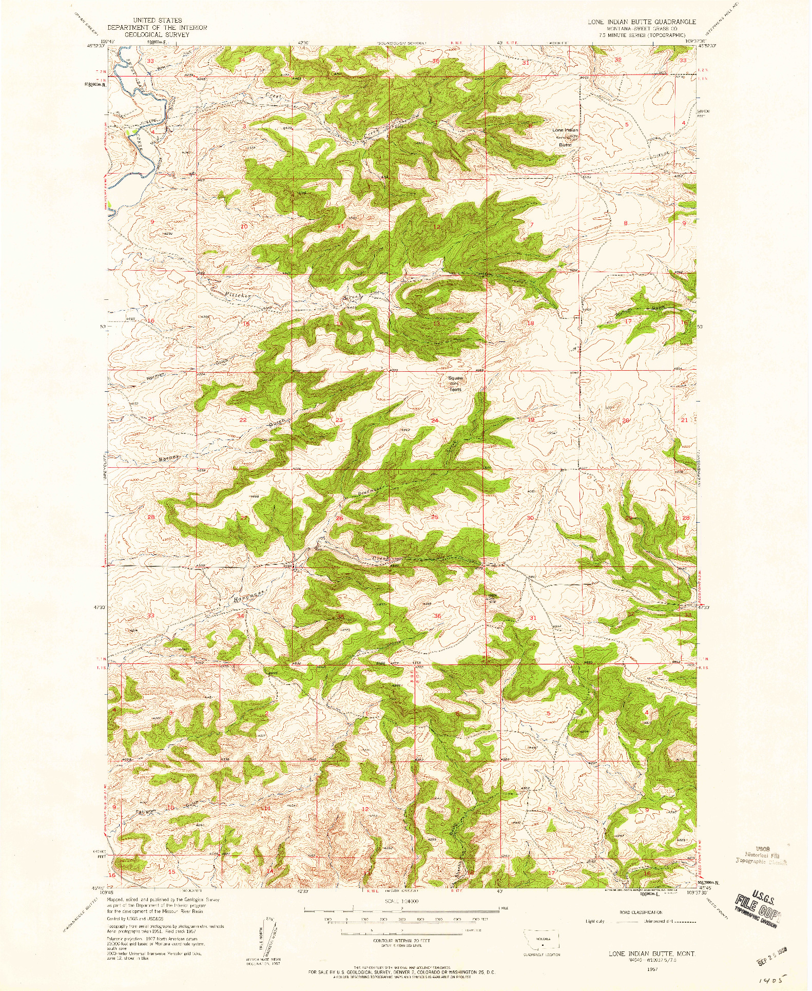 USGS 1:24000-SCALE QUADRANGLE FOR LONE INDIAN BUTTE, MT 1957