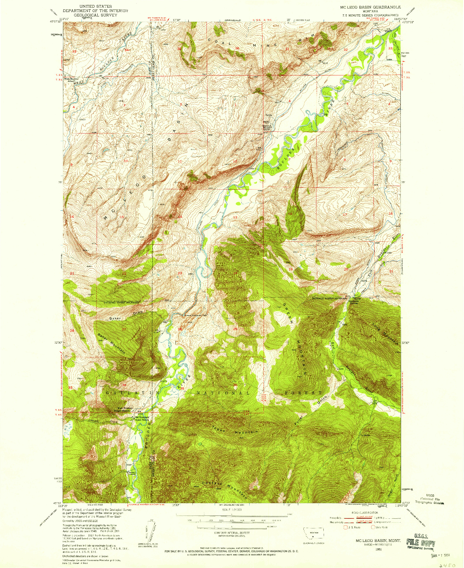 USGS 1:24000-SCALE QUADRANGLE FOR MC LEOD BASIN, MT 1951