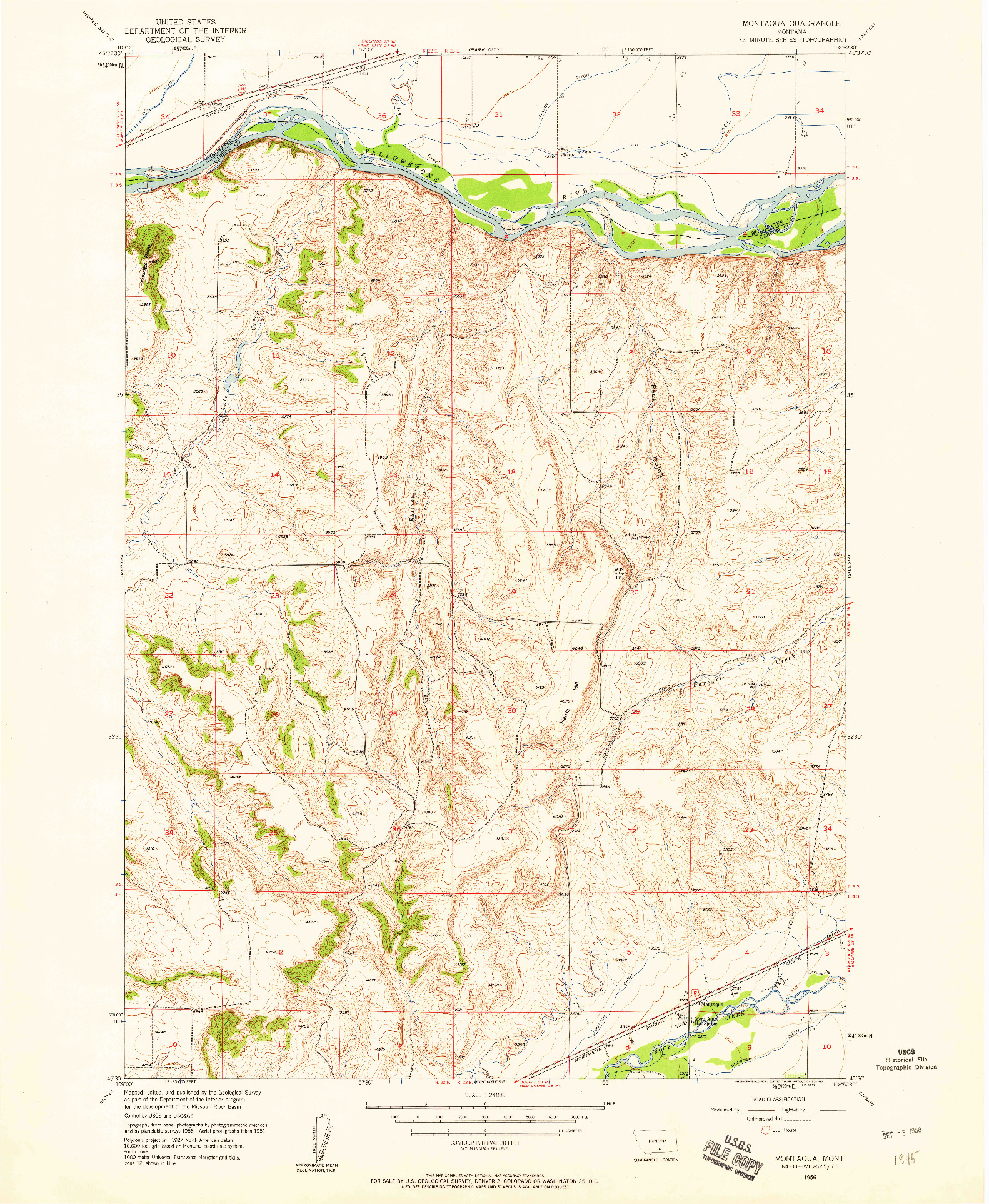 USGS 1:24000-SCALE QUADRANGLE FOR MONTAQUA, MT 1956