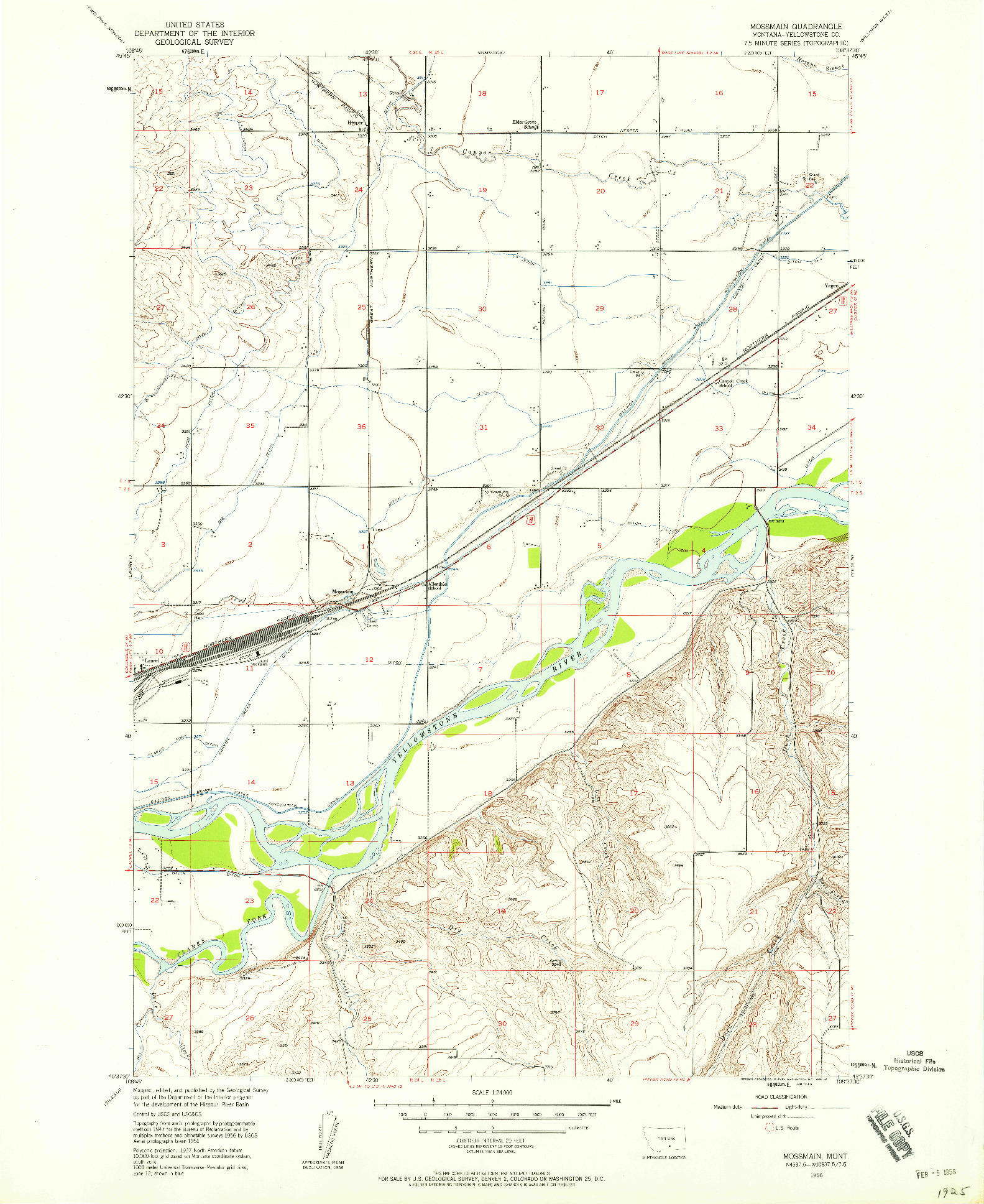 USGS 1:24000-SCALE QUADRANGLE FOR MOSSMAIN, MT 1956