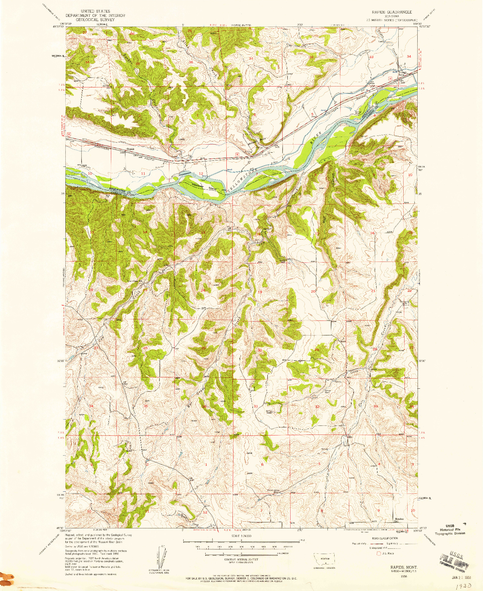 USGS 1:24000-SCALE QUADRANGLE FOR RAPIDS, MT 1956