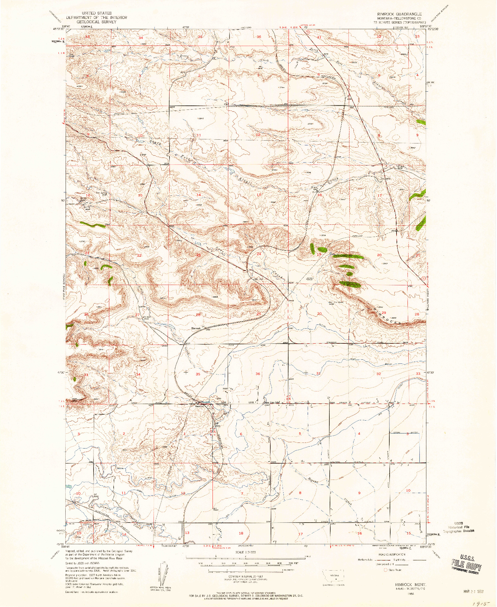 USGS 1:24000-SCALE QUADRANGLE FOR RIMROCK, MT 1956