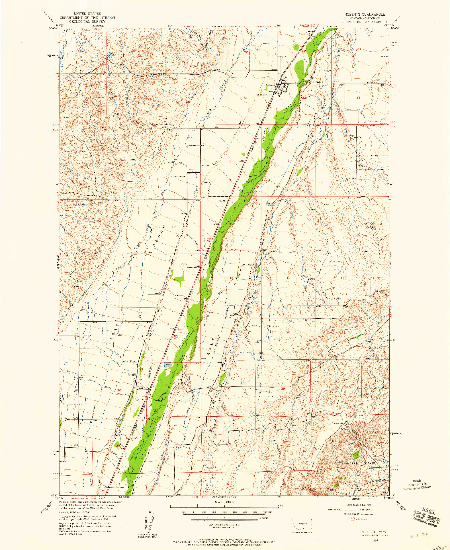 USGS 1:24000-SCALE QUADRANGLE FOR ROBERTS, MT 1956