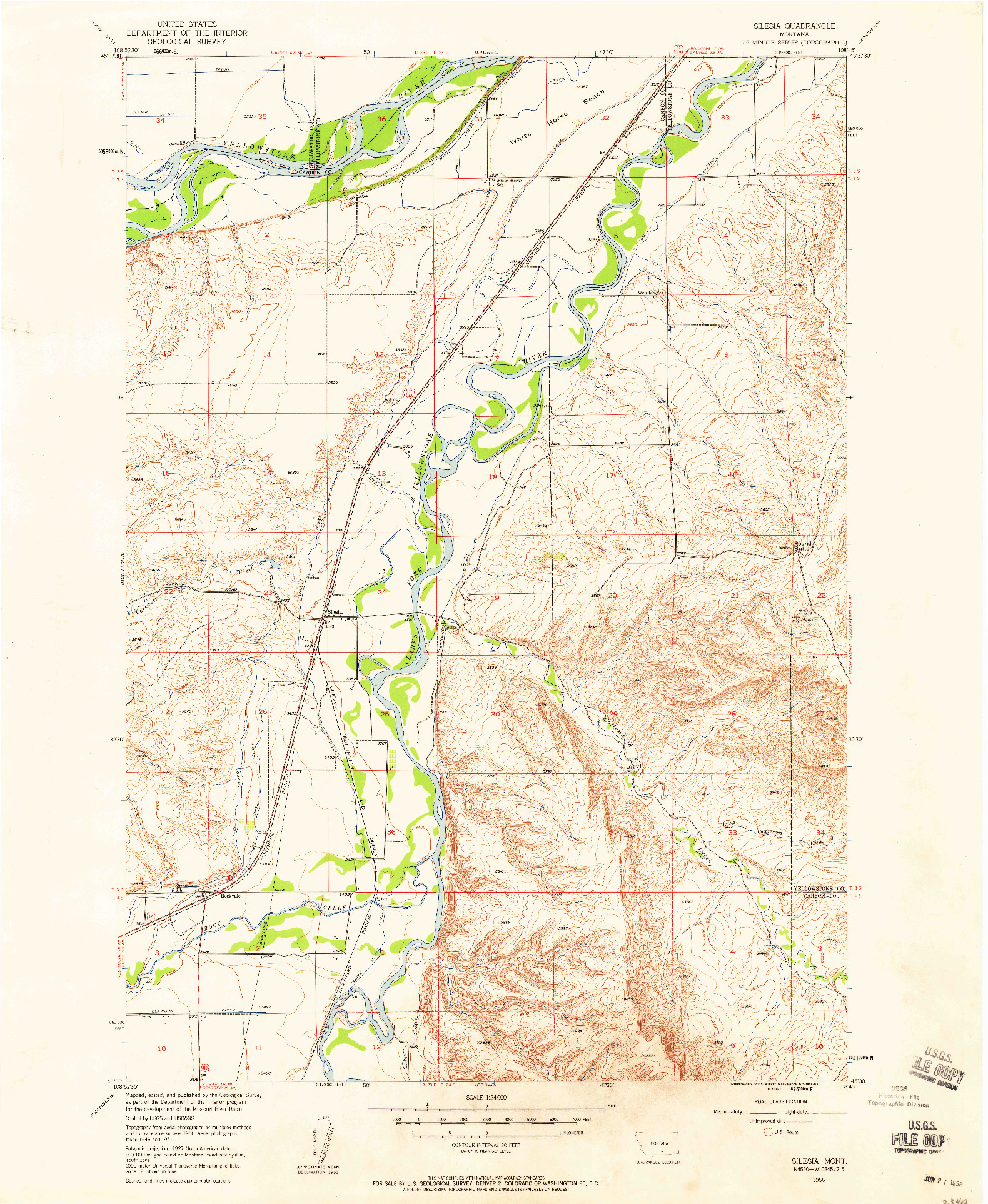 USGS 1:24000-SCALE QUADRANGLE FOR SILESIA, MT 1956