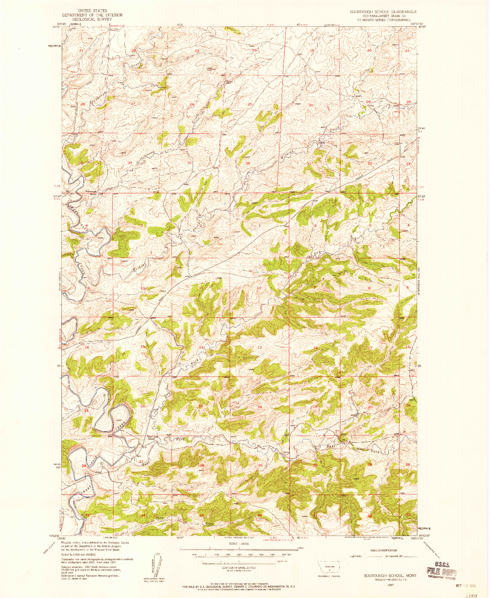 USGS 1:24000-SCALE QUADRANGLE FOR SOURDOUGH SCHOOL, MT 1957