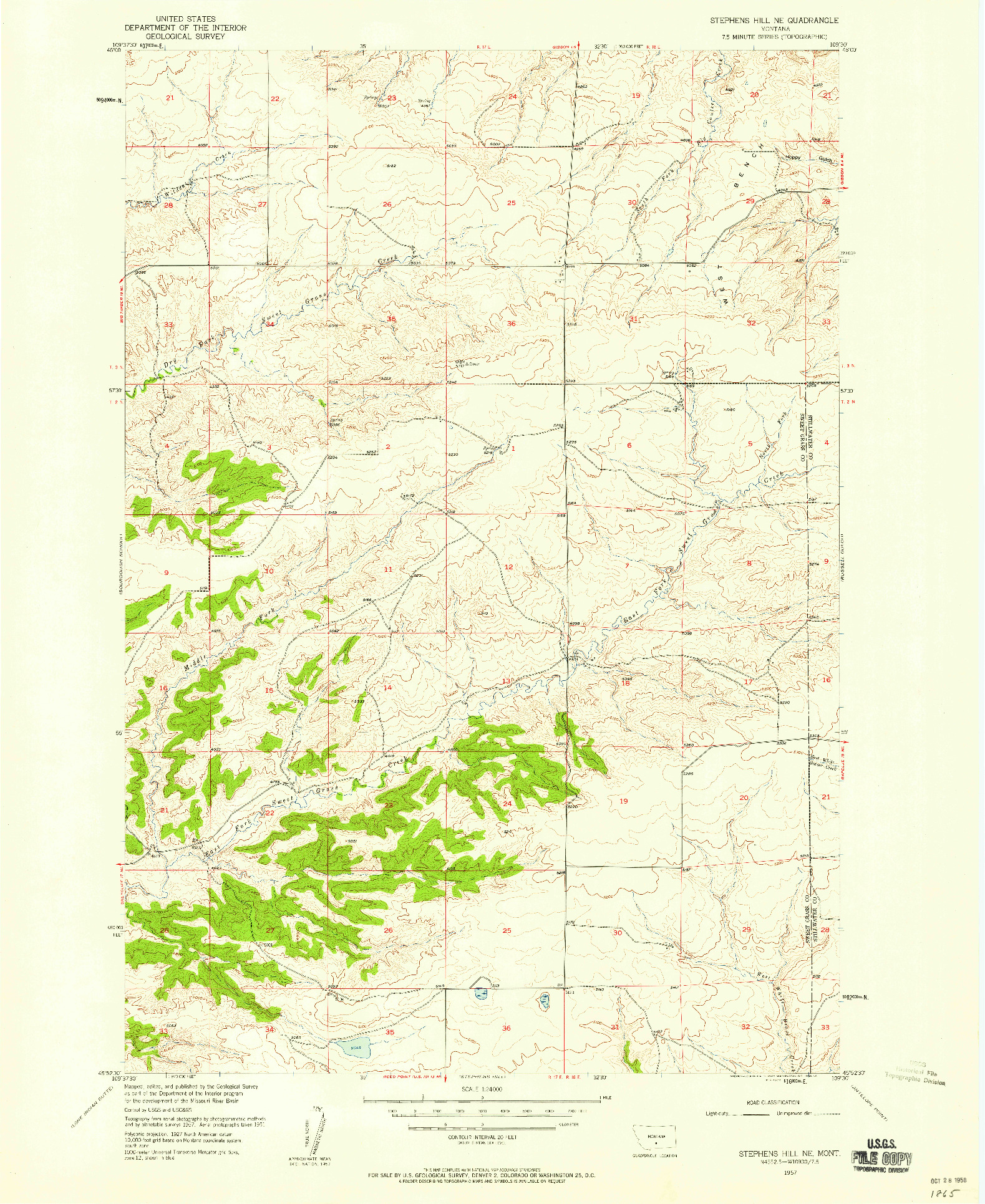 USGS 1:24000-SCALE QUADRANGLE FOR STEPHENS HILL NE, MT 1957