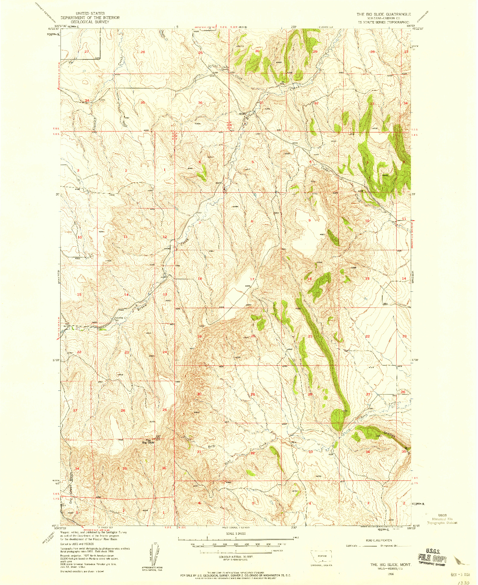 USGS 1:24000-SCALE QUADRANGLE FOR THE BIG SLIDE, MT 1956