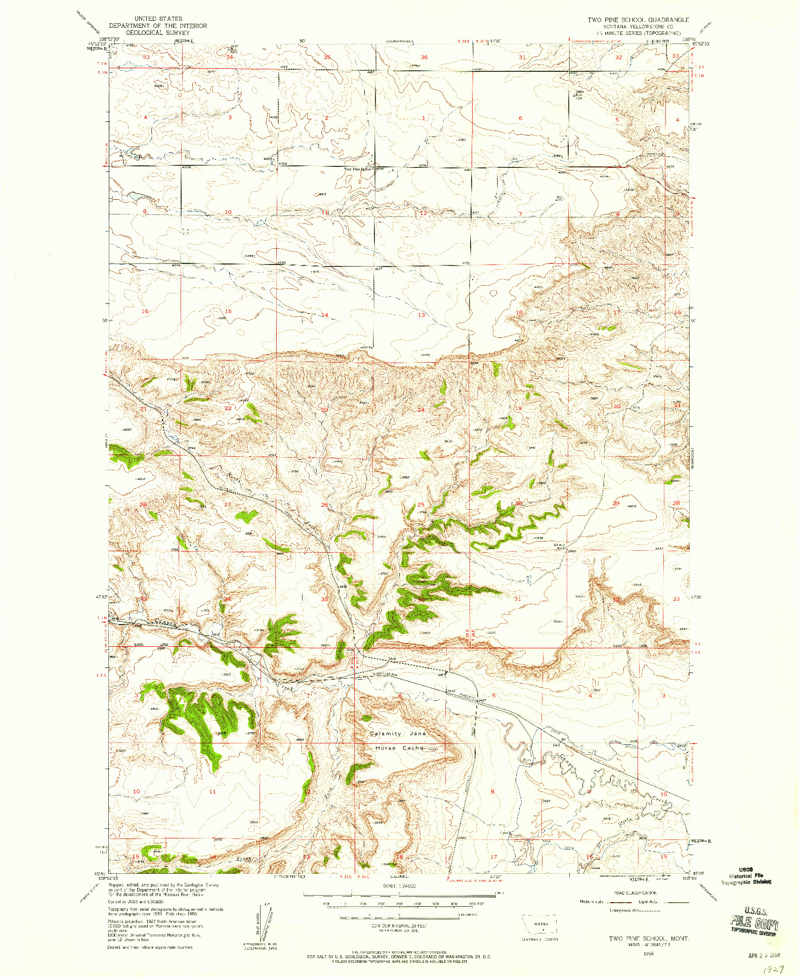 USGS 1:24000-SCALE QUADRANGLE FOR TWO PINE SCHOOL, MT 1956